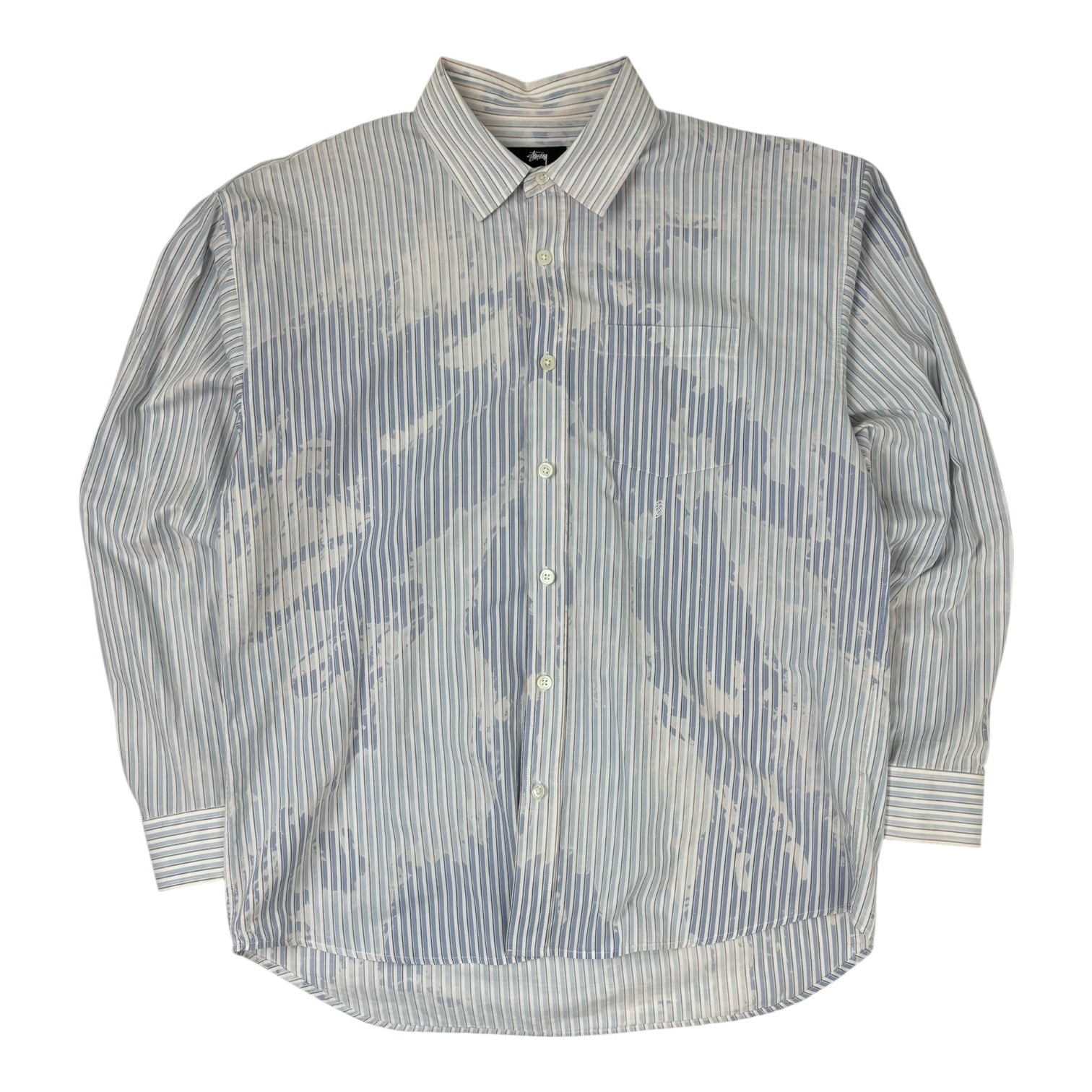 Stussy Bleached Poplin Button-Up Shirt Blue