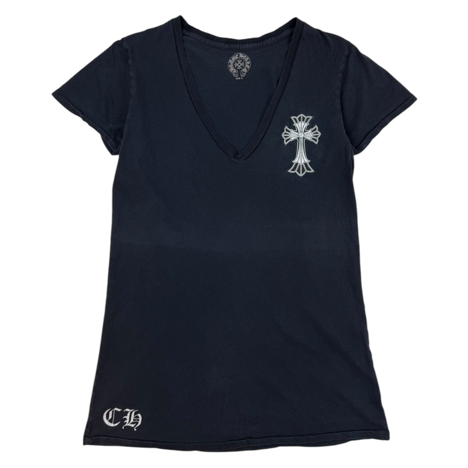 Vintage Chrome Hearts Women’s  V Neck T-Shirt Black