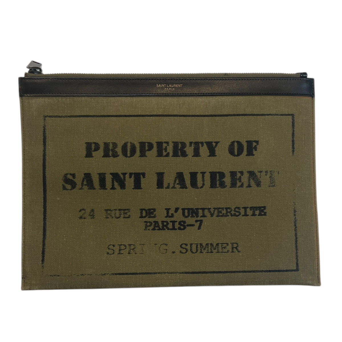 Saint Laurent Paris Canvas "Property of Saint Laurent" Zippered Clutch Pouch