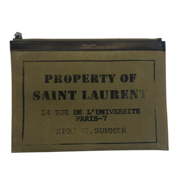 Saint Laurent Paris Canvas "Property of Saint Laurent" Zippered Clutch Pouch