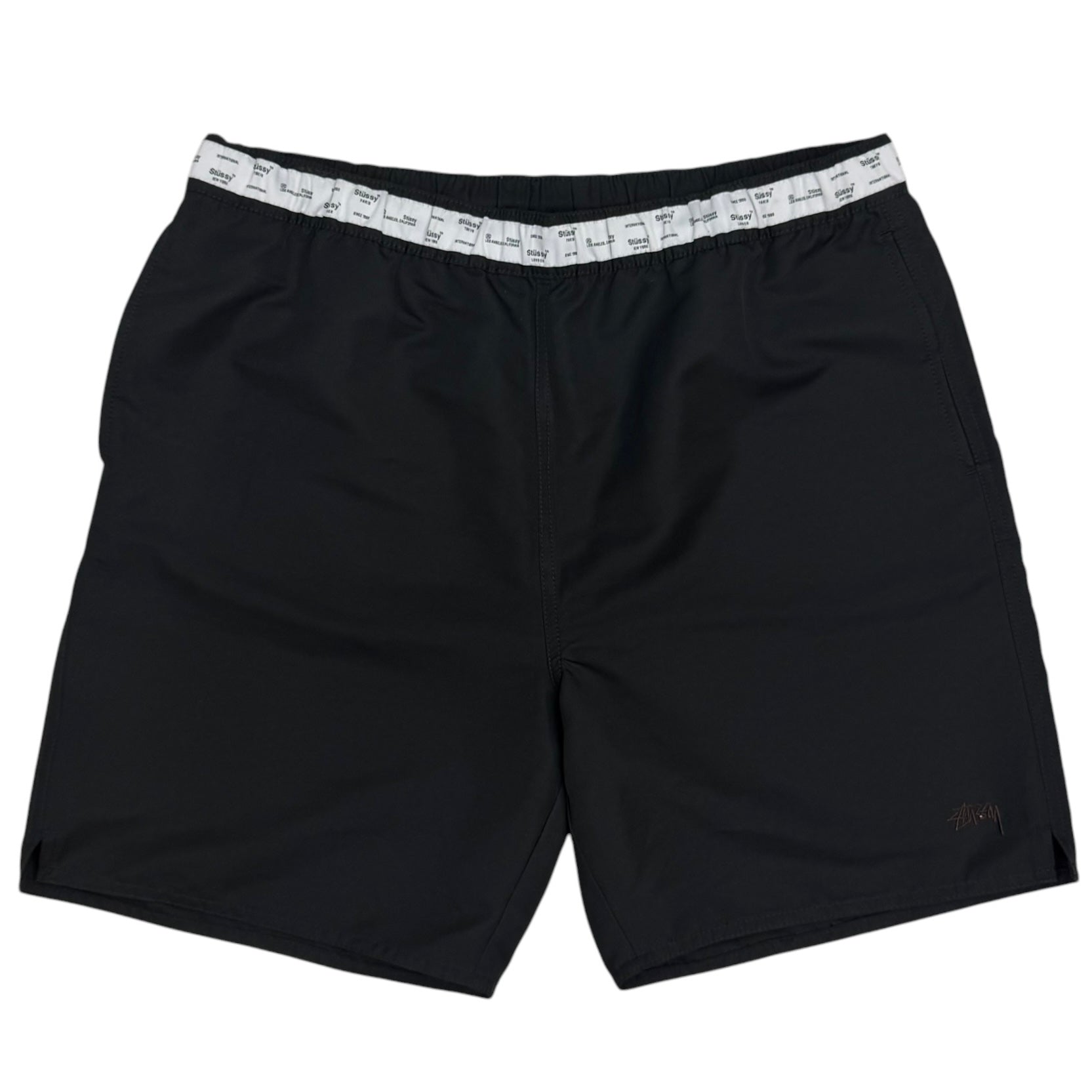 Stussy Waistband Logo Swim Shorts Black