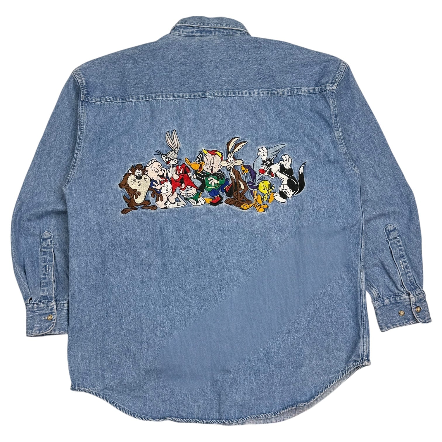 1993 Looney Tunes Denim Button Up Shirt Light Blue
