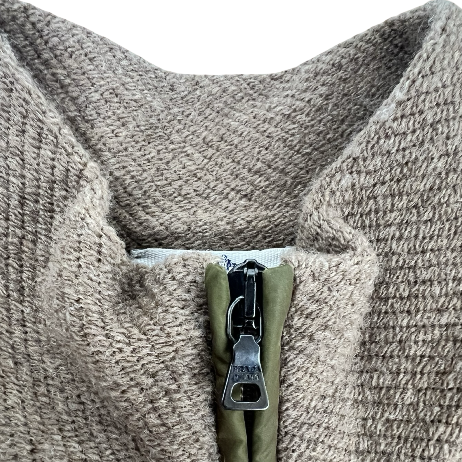Vintage 2000s Prada Linea Rossa Camel Zip-up Sweater