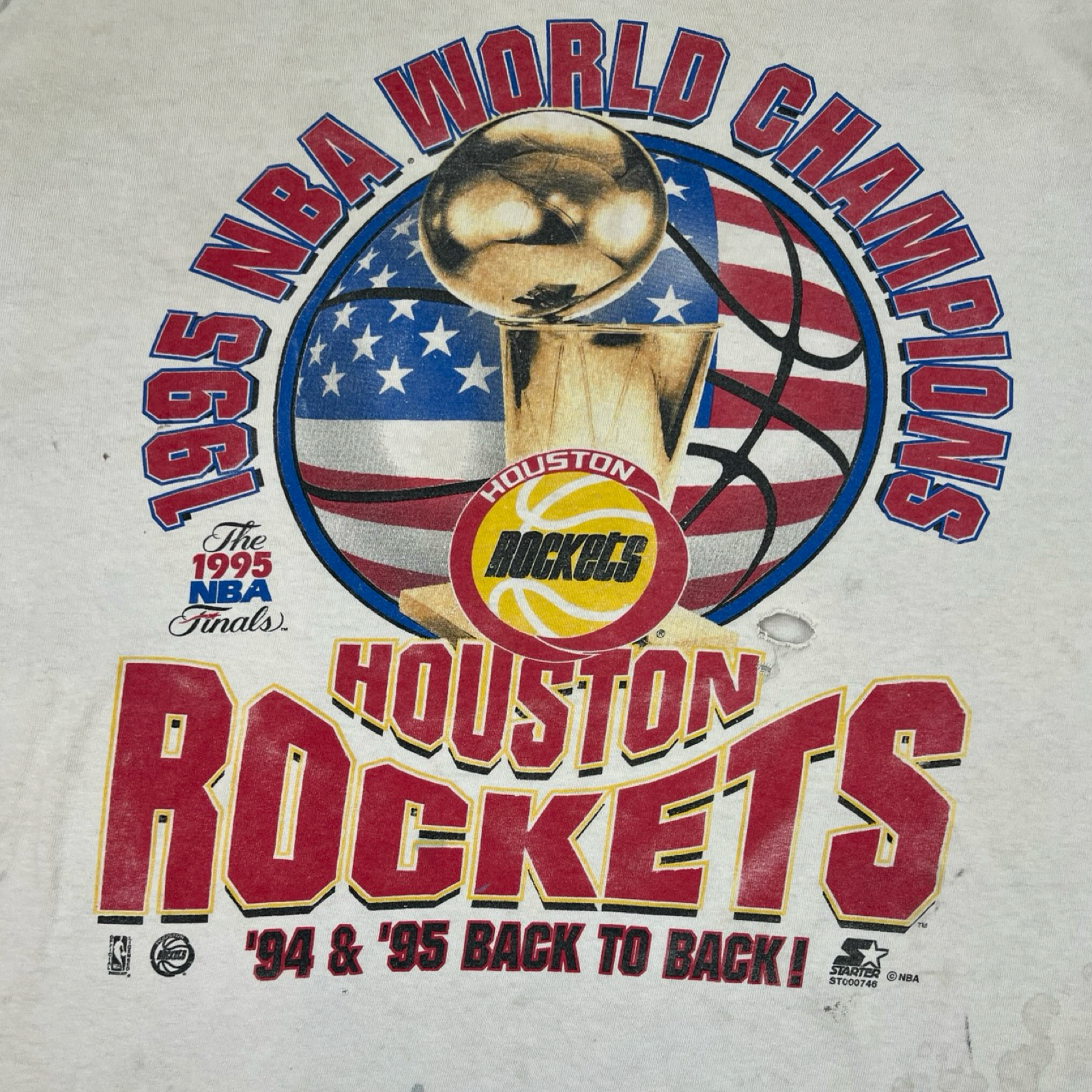 Vintage Starter 1995 Houston Rockets NBA World Champions T-Shirt White