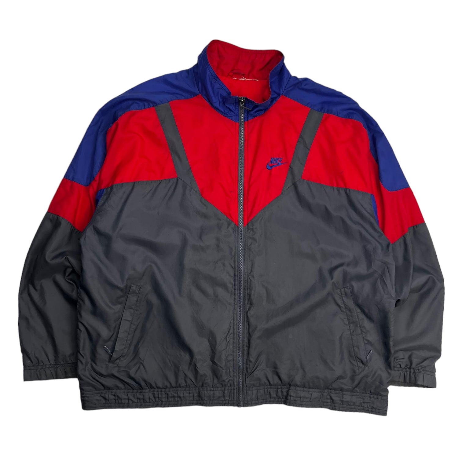 Vintage Nike Back Swoosh Windbreaker Grey Red L