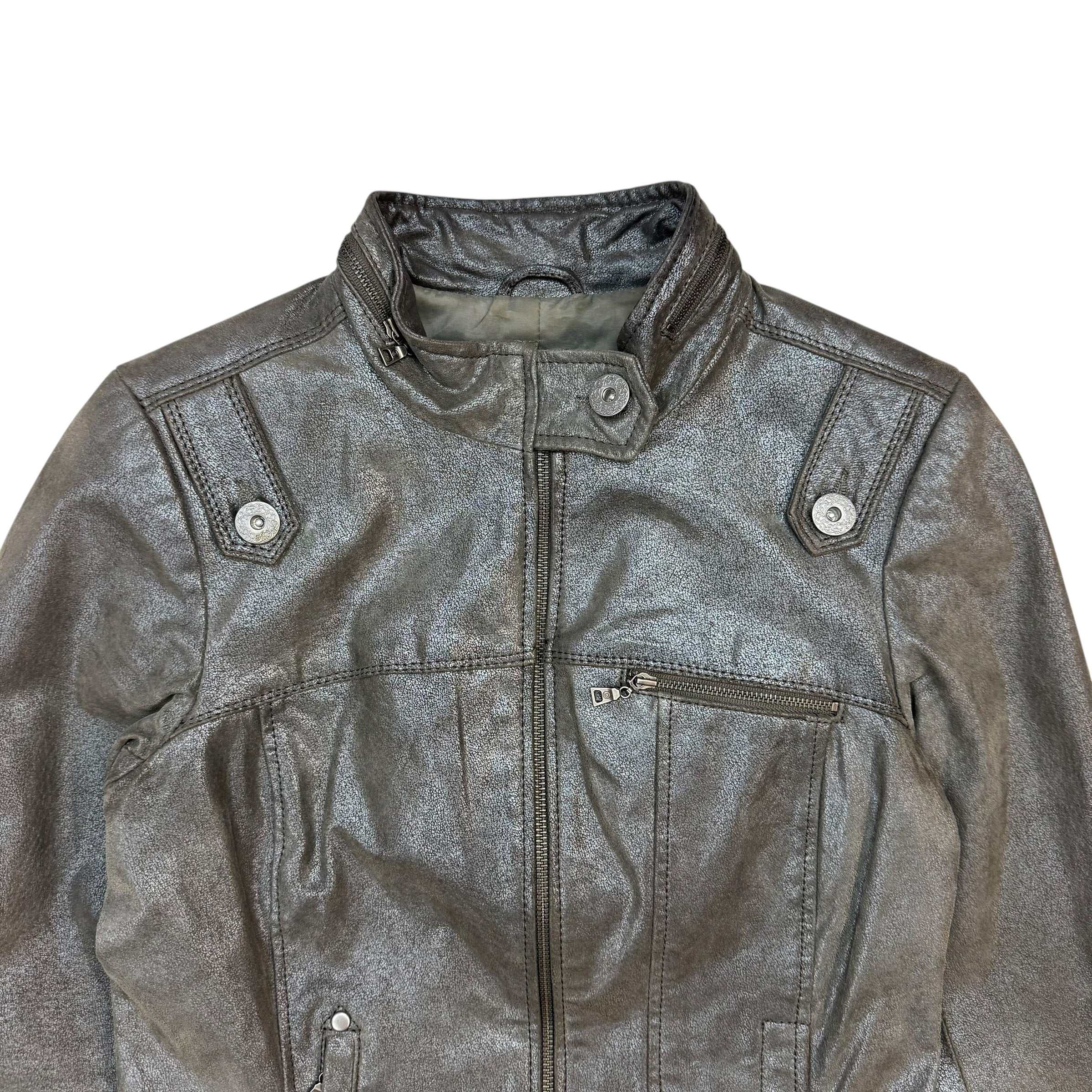 (W) Vintage Danier Leather Jacket Metallic Grey