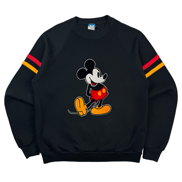 Vintage ‘80s Mickey Mouse Flocked Raglan Striped Crewneck