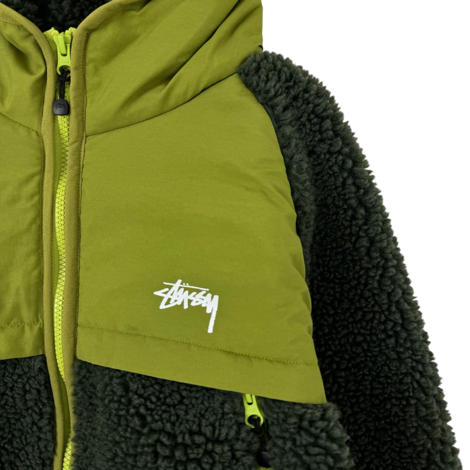 Stüssy Sherpa Panelled Hooded Fleece Jacket Green