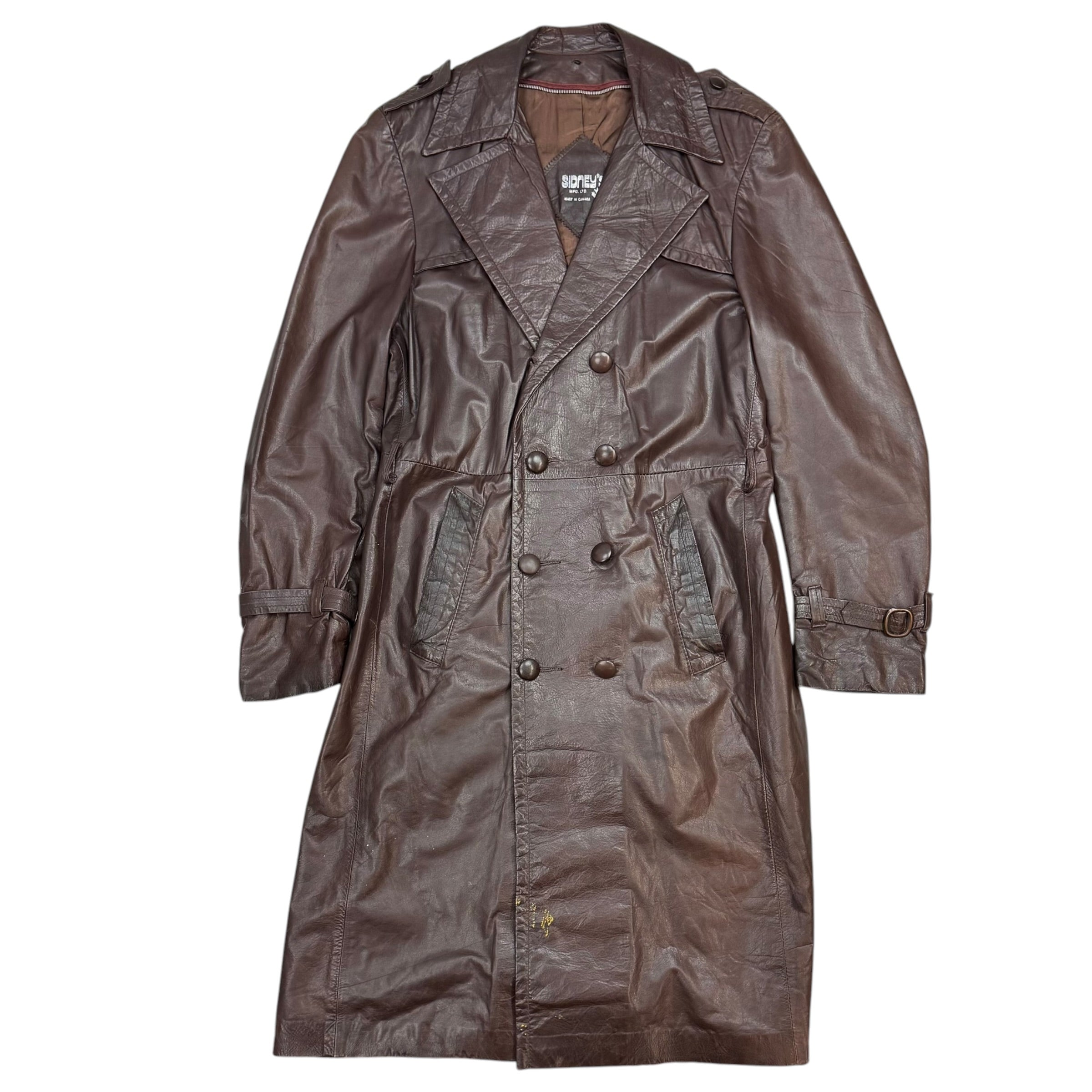 (W) Vintage Sidney Leather Trench Coat Brown