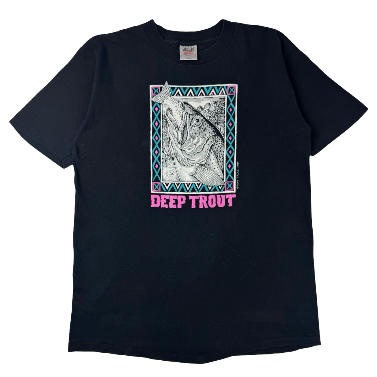 1989 Ray Troll “Deep Trout” Art T-Shirt Black