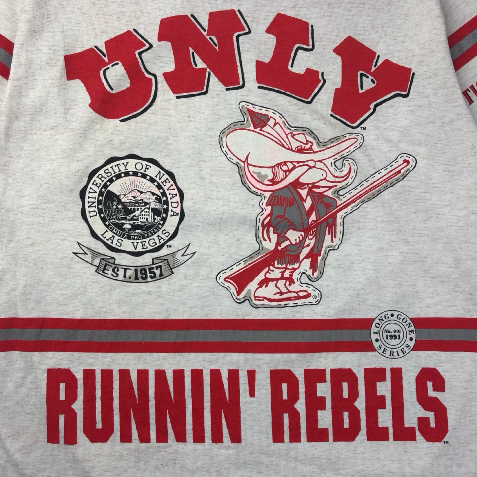 Vintage UNLV Runnin’ Rebels 3/4 Sleeve T-Shirt Grey