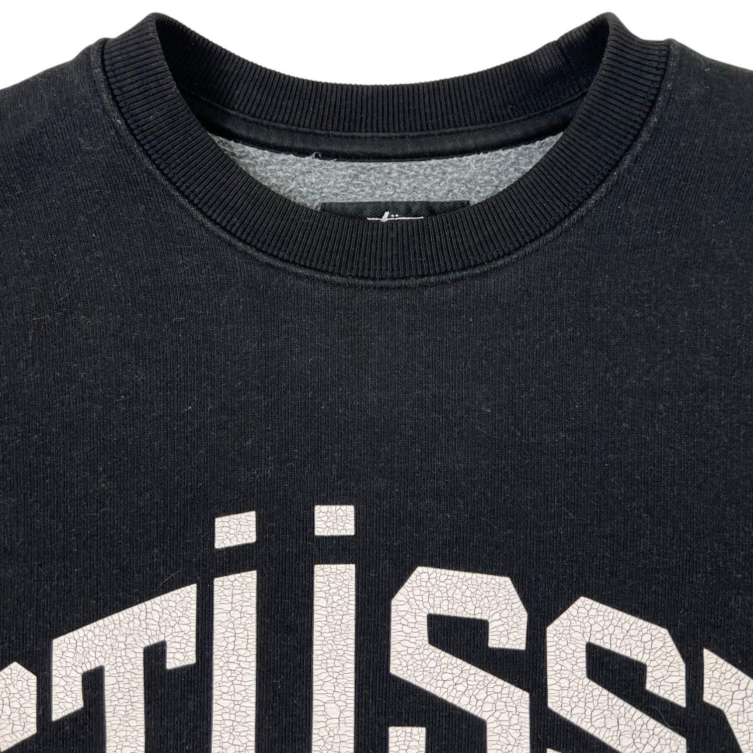 Stussy Big Crackle Logo Crewneck Sweatshirt Washed Black