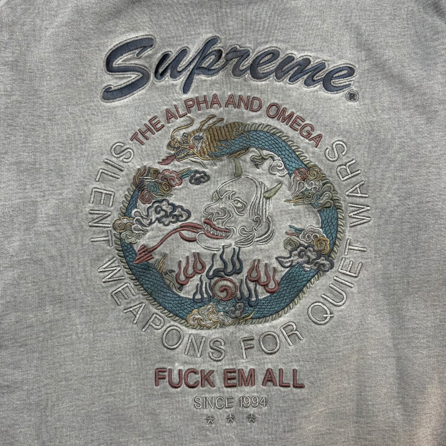 Supreme Dragon Overdyed Hoodie Grey