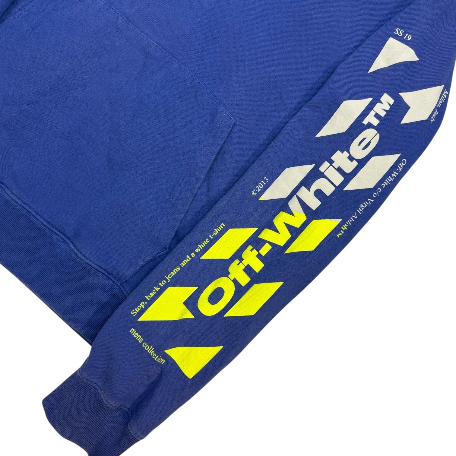 Off-White Diagonal Split Logo Hoodie Blue