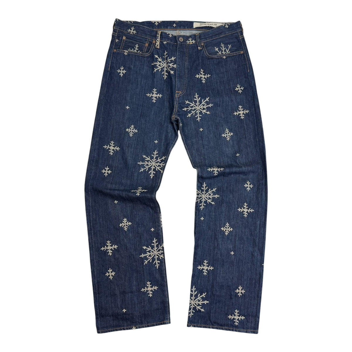 Kapital 14oz Denim Snow Pattern Embroidery 5P TH Straight Jeans Dark Indigo