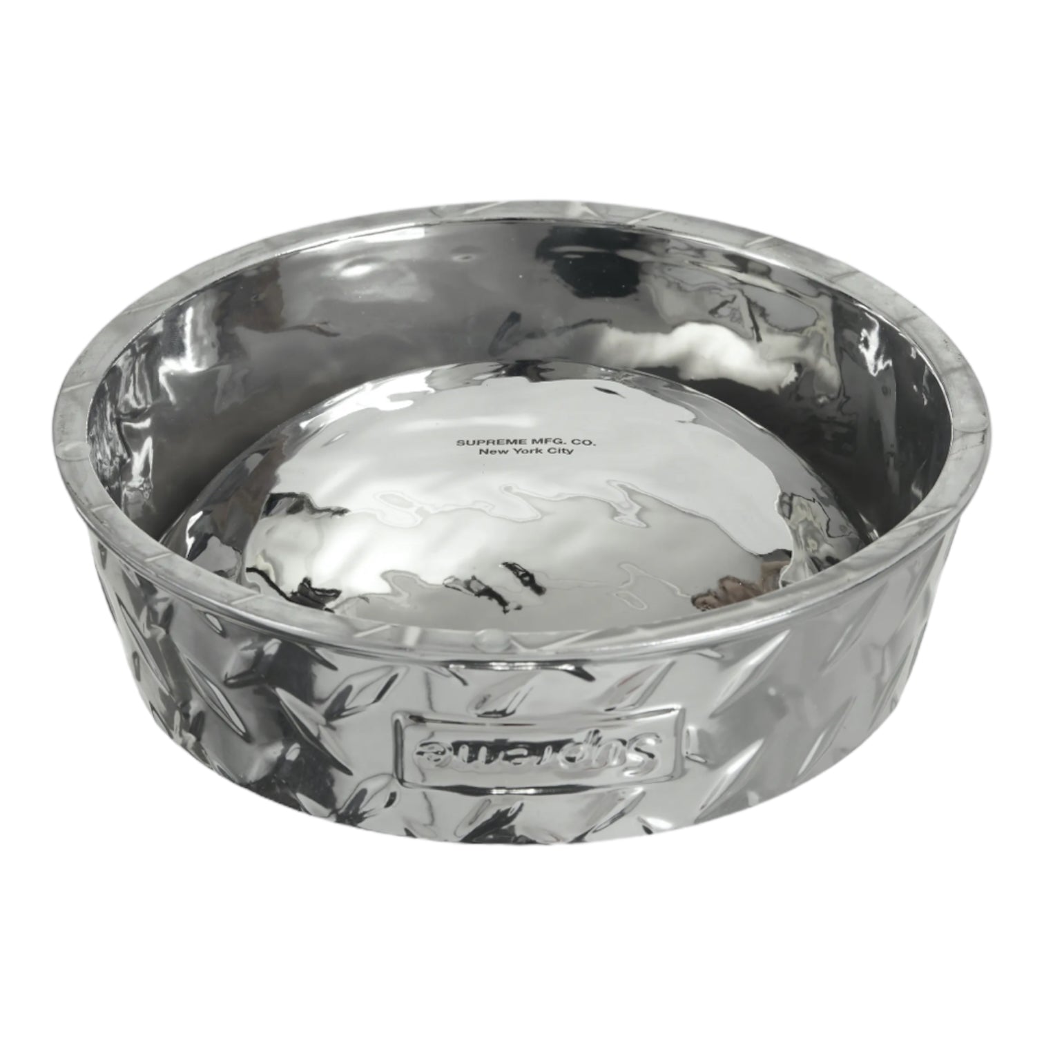 Supreme Diamond Plate Dog Bowl - Silver Pet Water Bowl