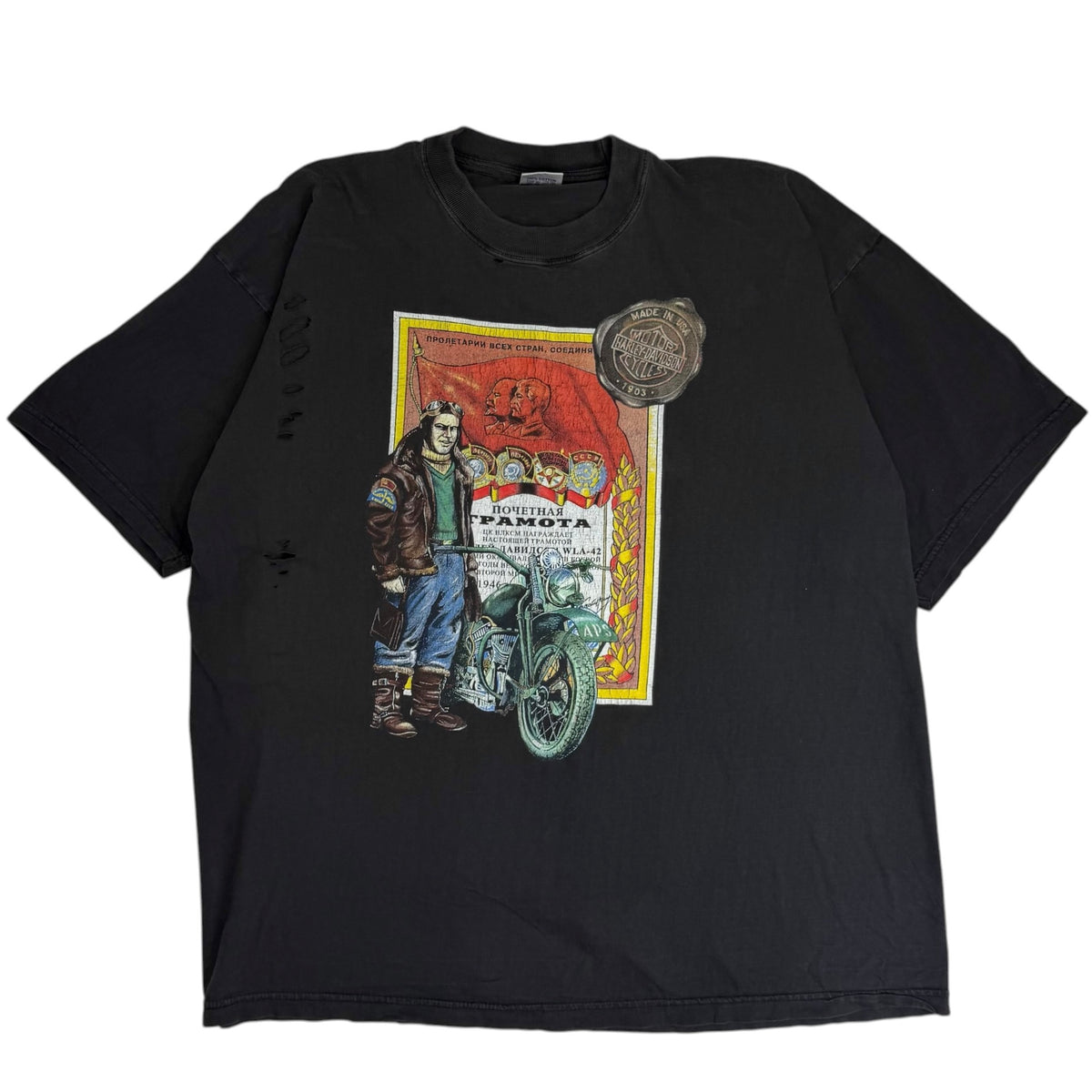 Vintage 90s Harley Davidson Moscow Russia Tee Black