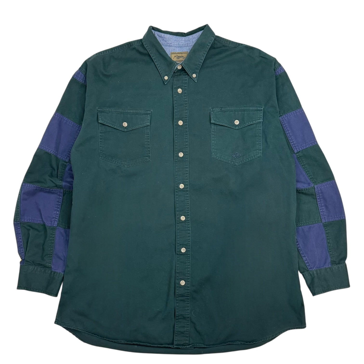 Vintage Roper Patchwork Button Up Shirt Green/Blue