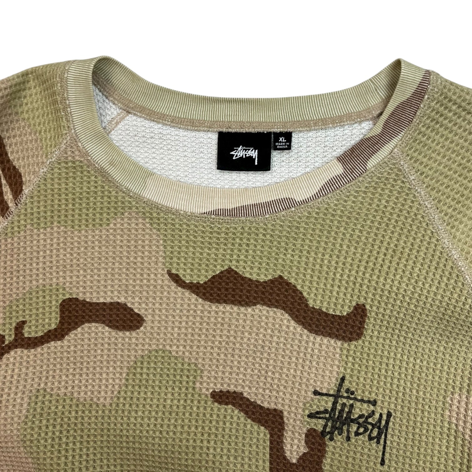 Stussy Waffleknit Longsleeve Tee Camo Green/Beige