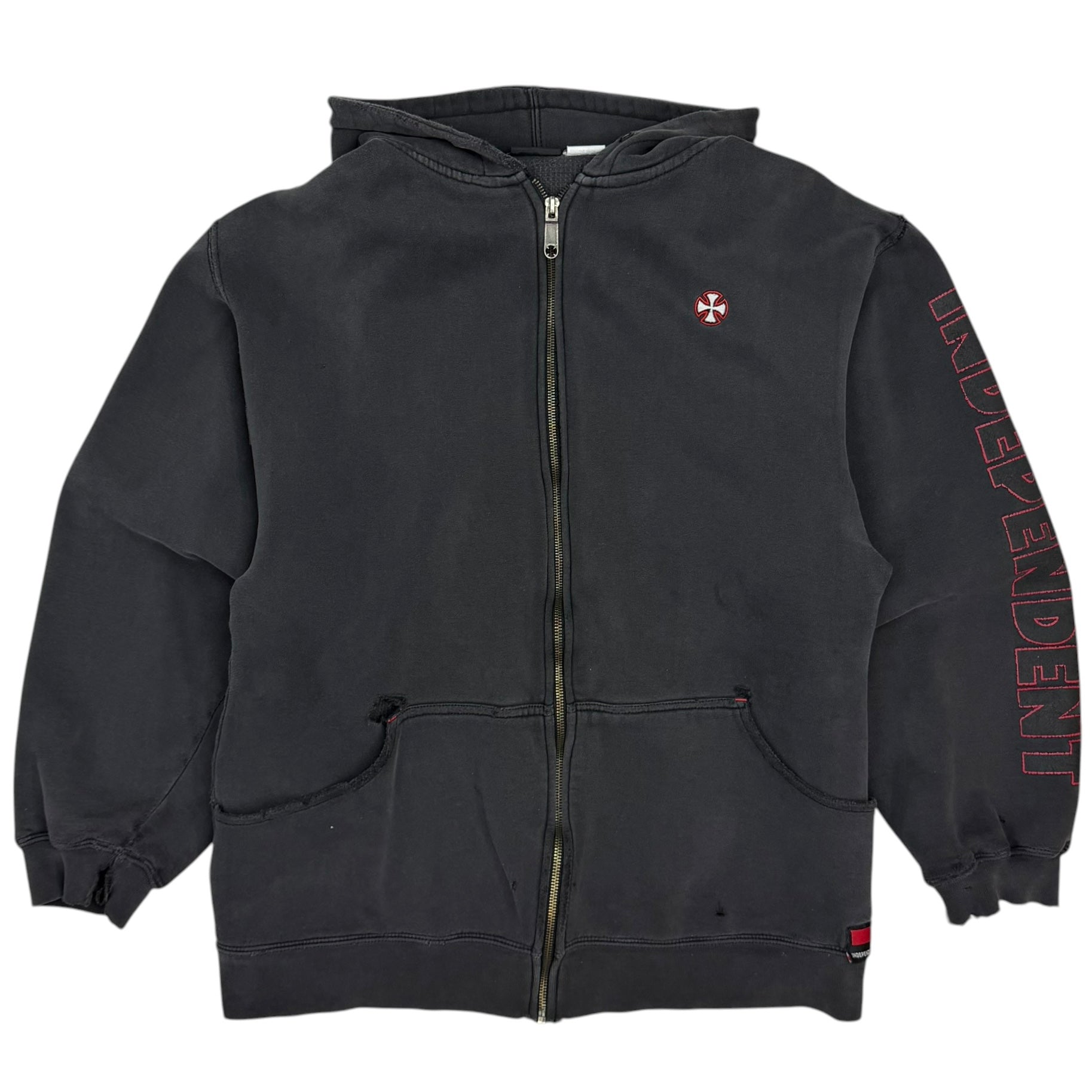 Vintage Independent Thermal Lined Zip Up Hoodie Faded Black