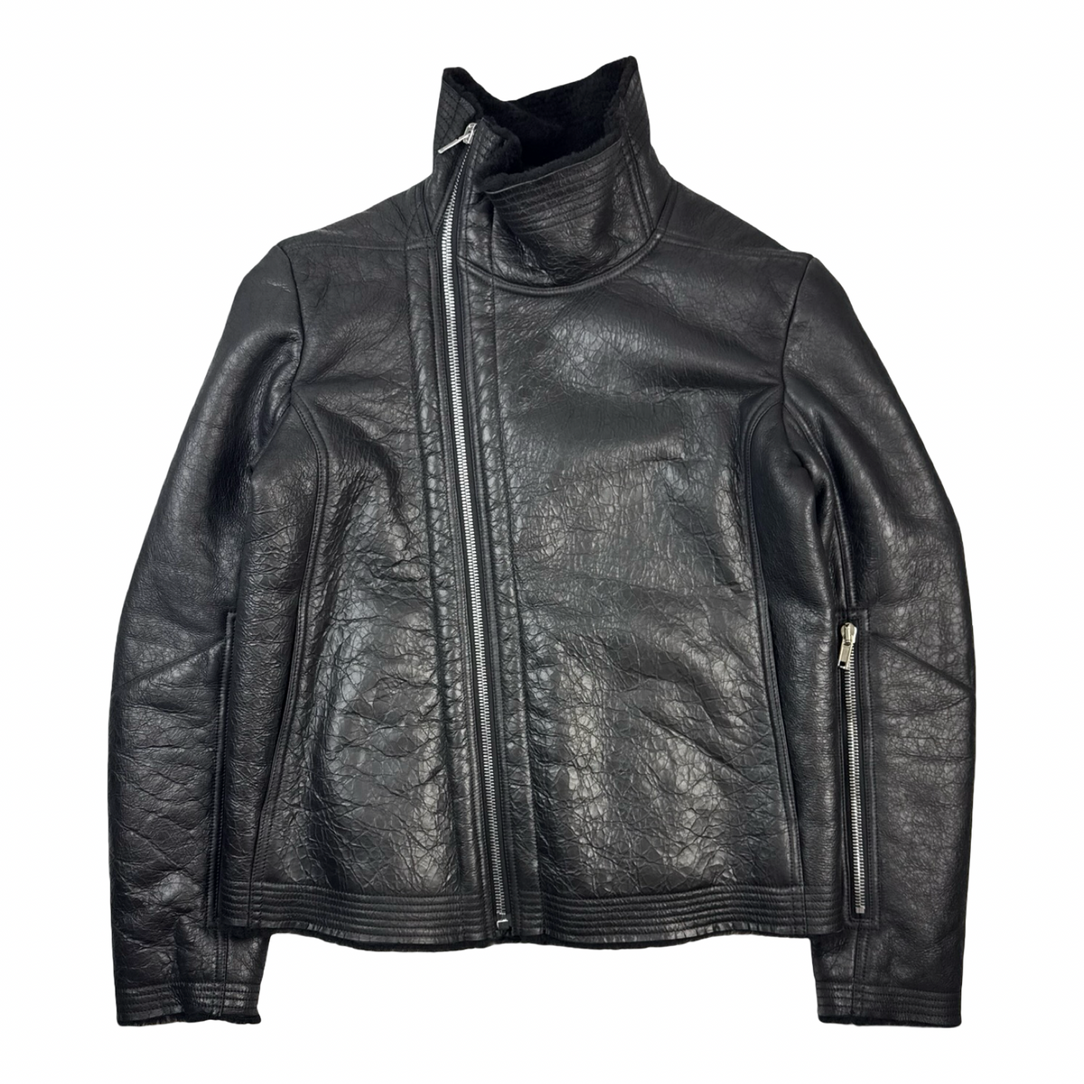 Rick Owens Bauhaus Crackled Genuine Shearling Leather Jacket