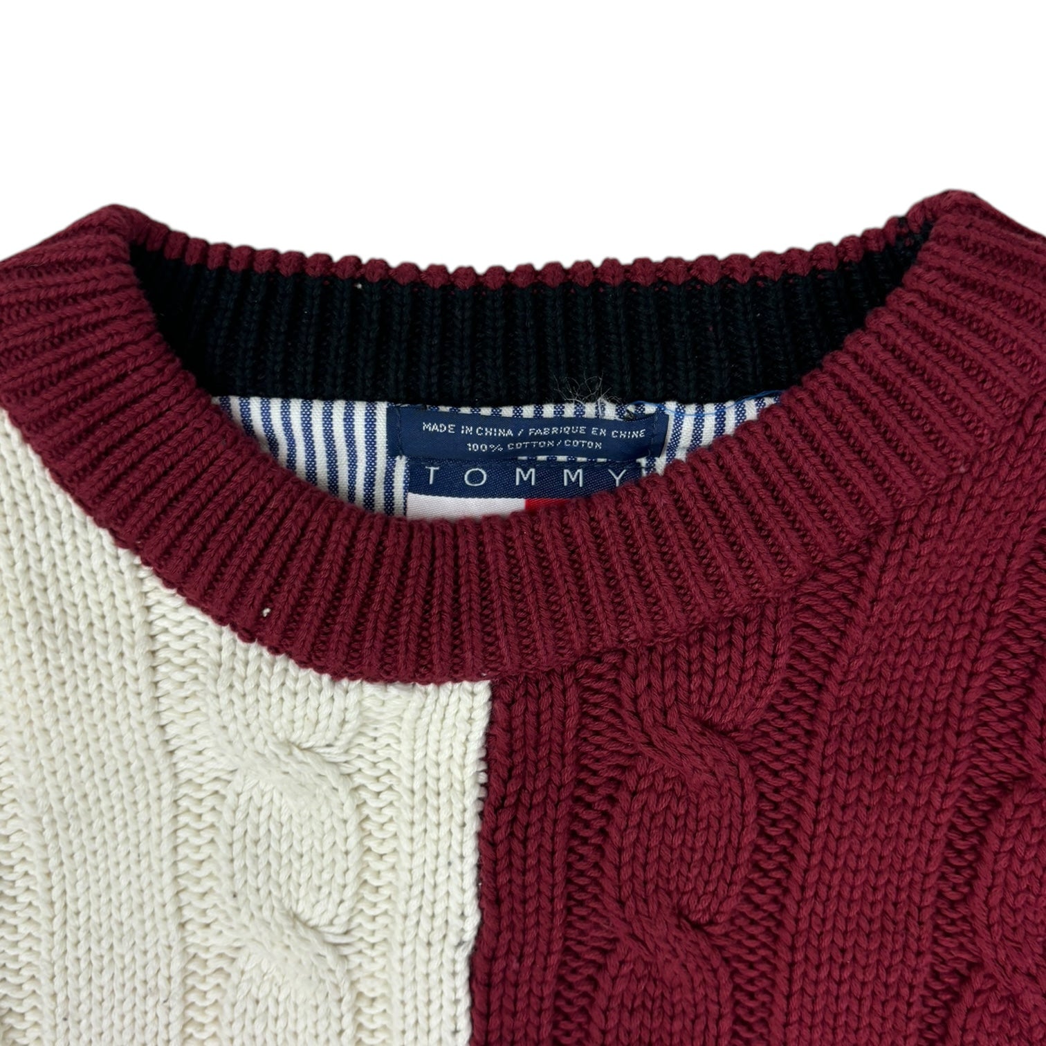 Vintage Tommy Hilfiger Colour-Block Cable Knit Sweater