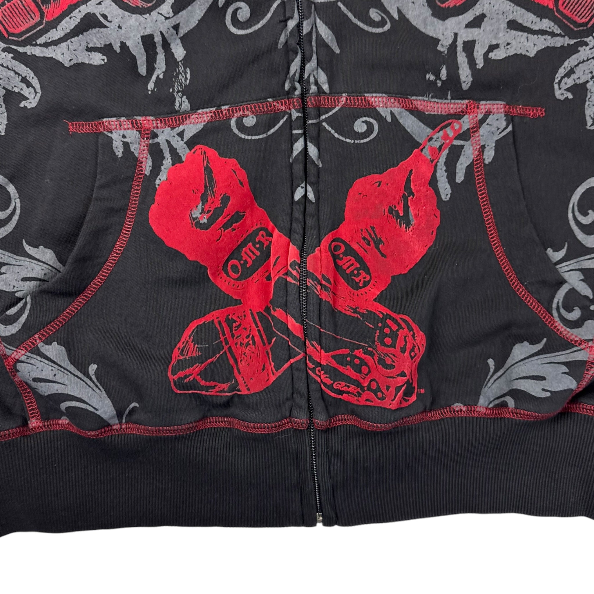 Vintage Y2K O.M.R. All Over Print Zip Up Emo Cyber Hoodie