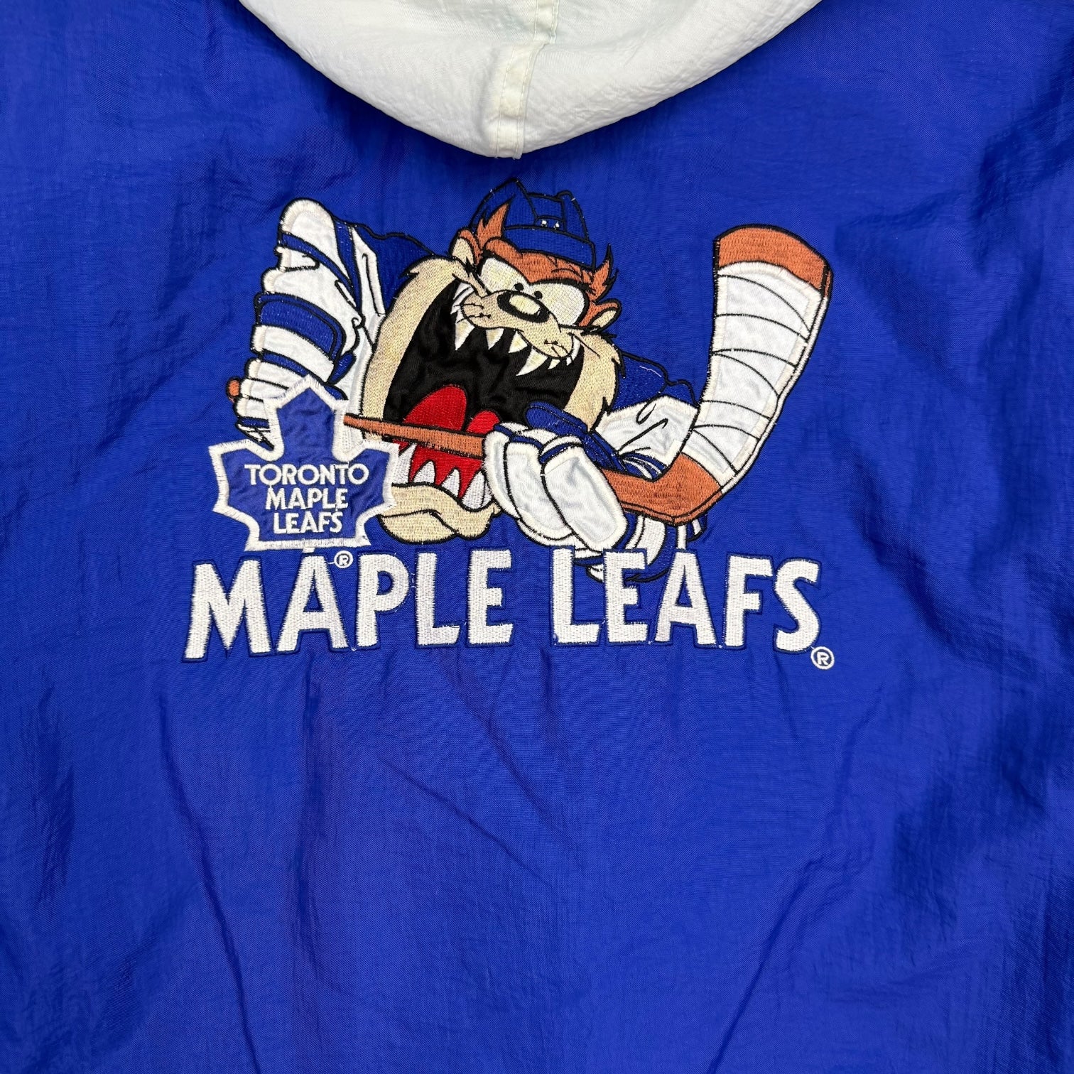 Vintage Looney Tunes Toronto Maple Leafs Tazmanian Devil Anorak Jacket Blue/Black