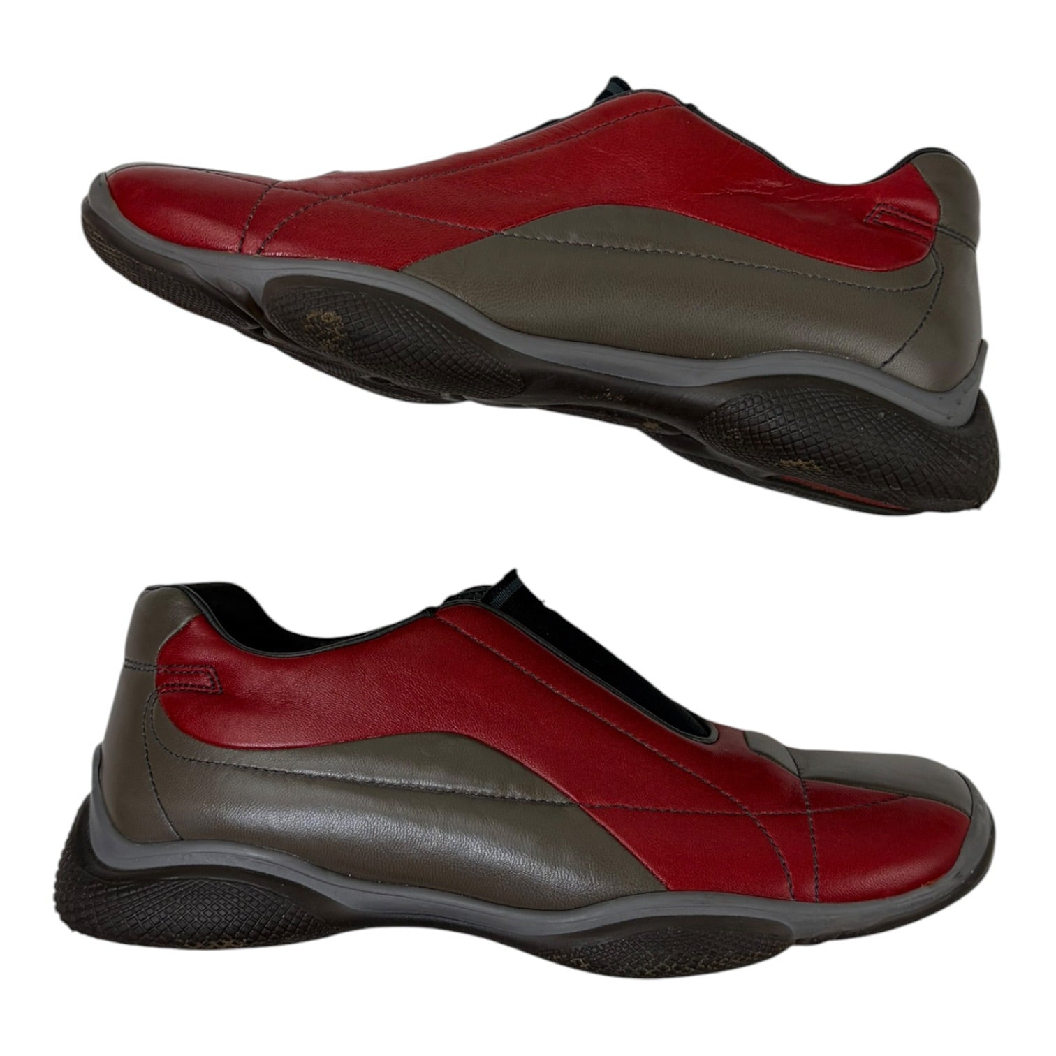 (W) Prada Sport Slip On Leather Trainers Red/Grey