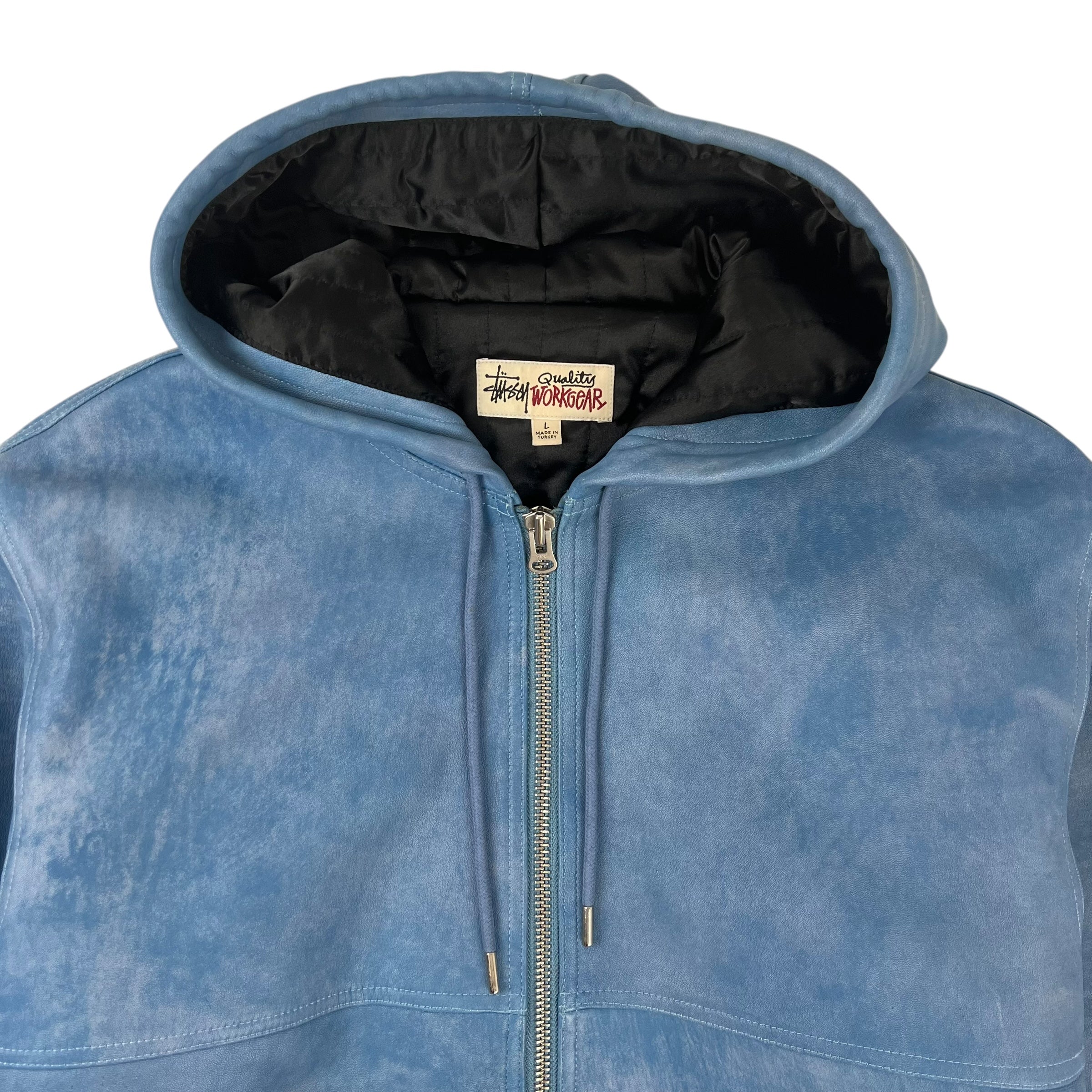 Stussy WorkGear Stonewash Leather Zip-Up Jacket Blue