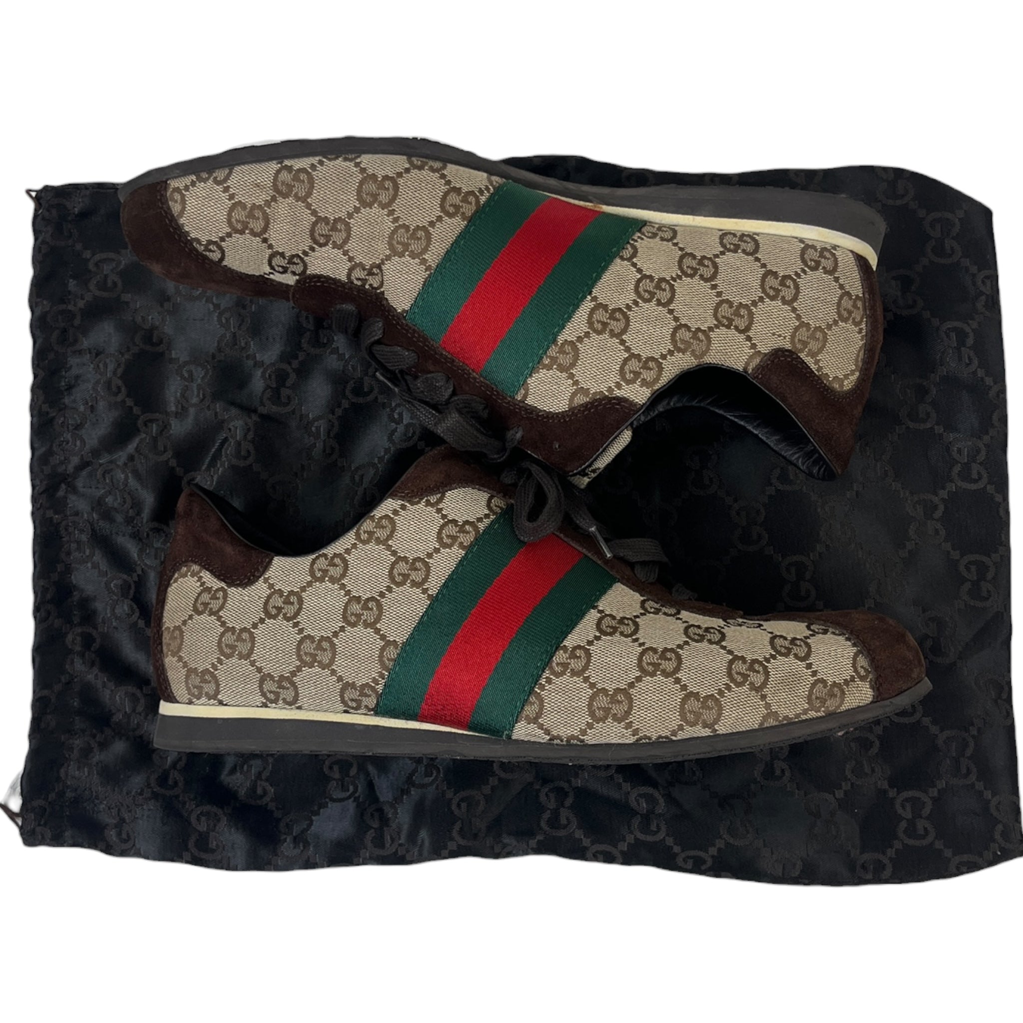 Gucci GG Canvas and Suede Classic Web Low-Top Sneakers (Used)