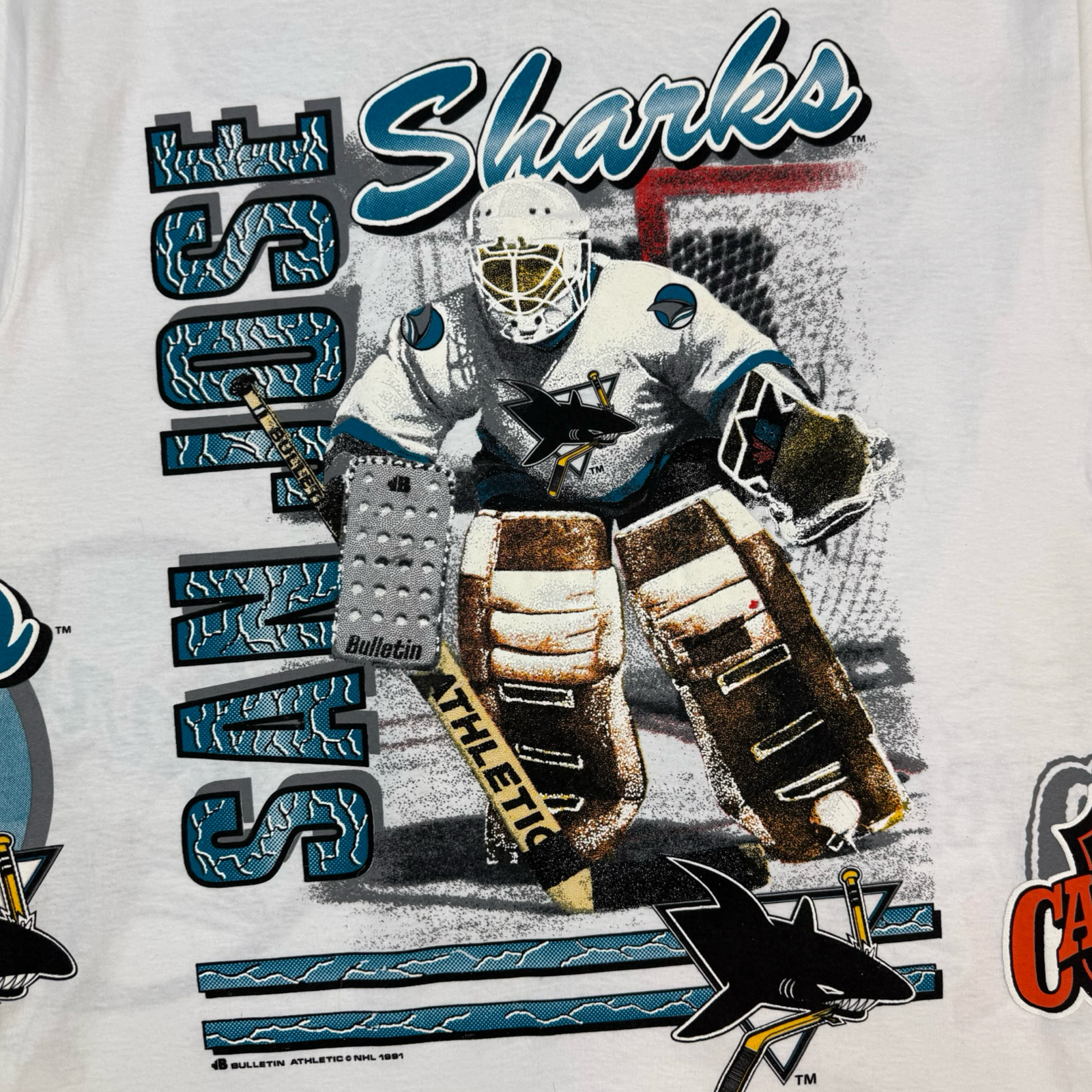 1991 Bulletin Athletic San Jose Sharks AOP Tee White
