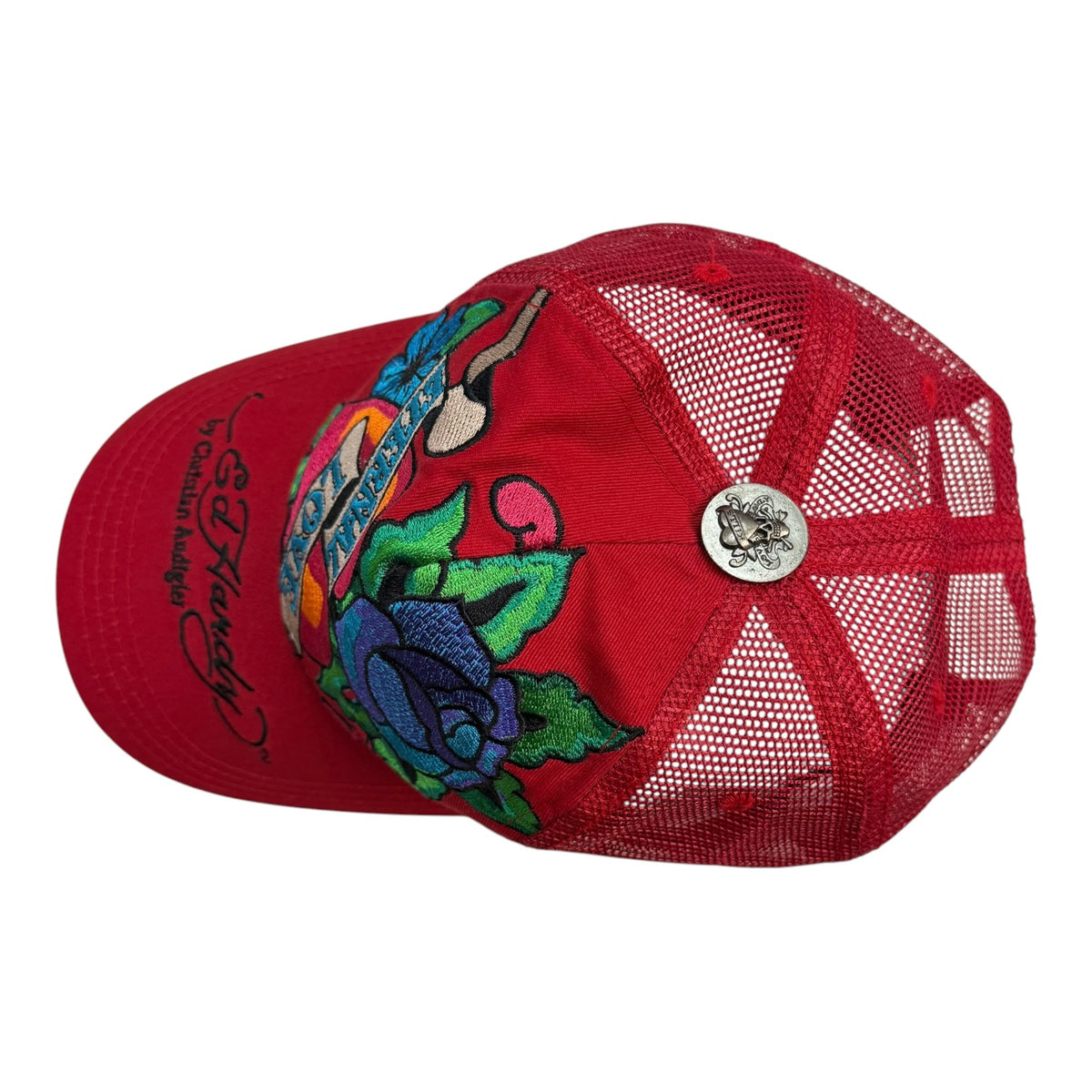 Vintage Ed Hardy By Cristian Audiger Embroidered Trucker Hat Red