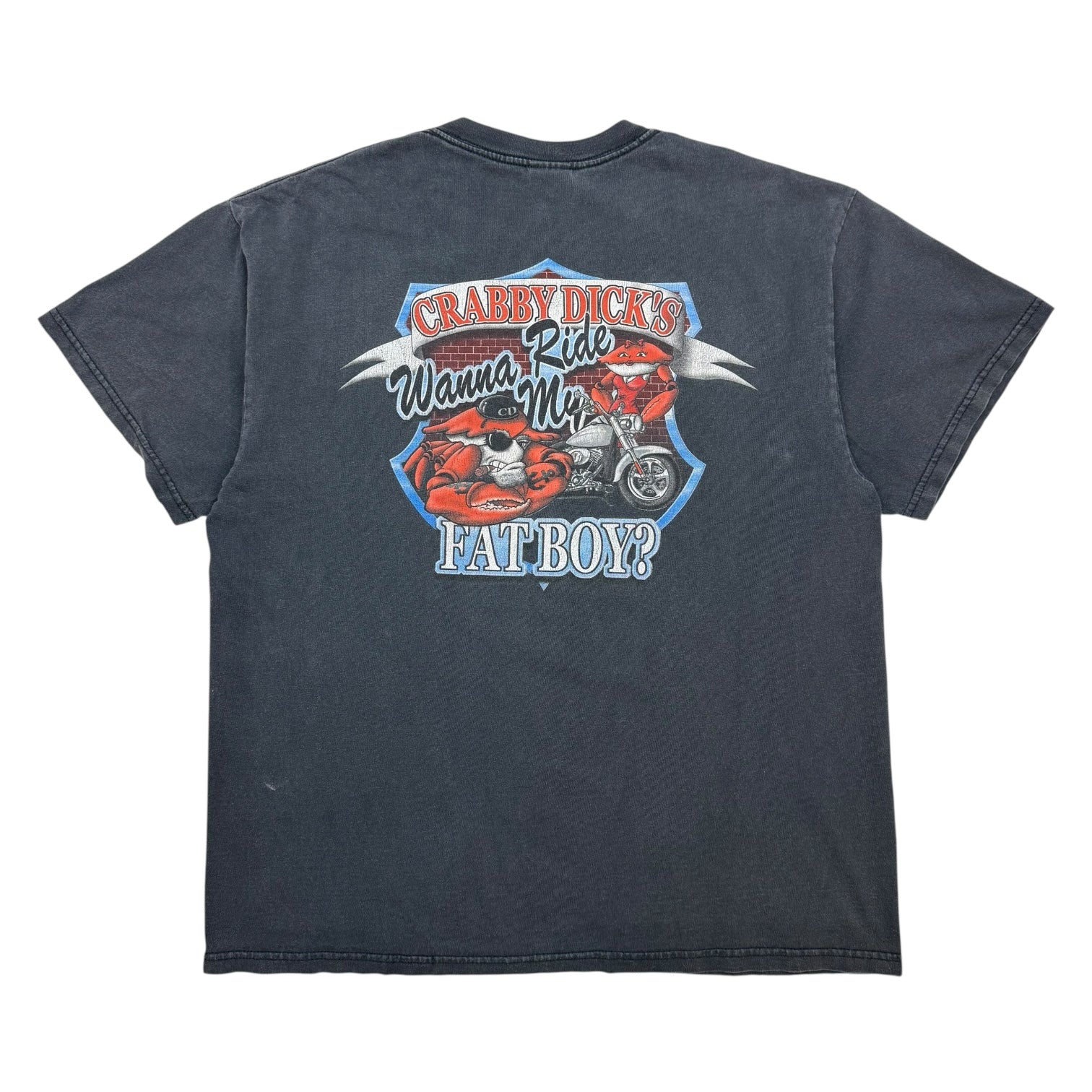 Vintage Crabby Dicks Fat Boys Biker Tee Faded Black