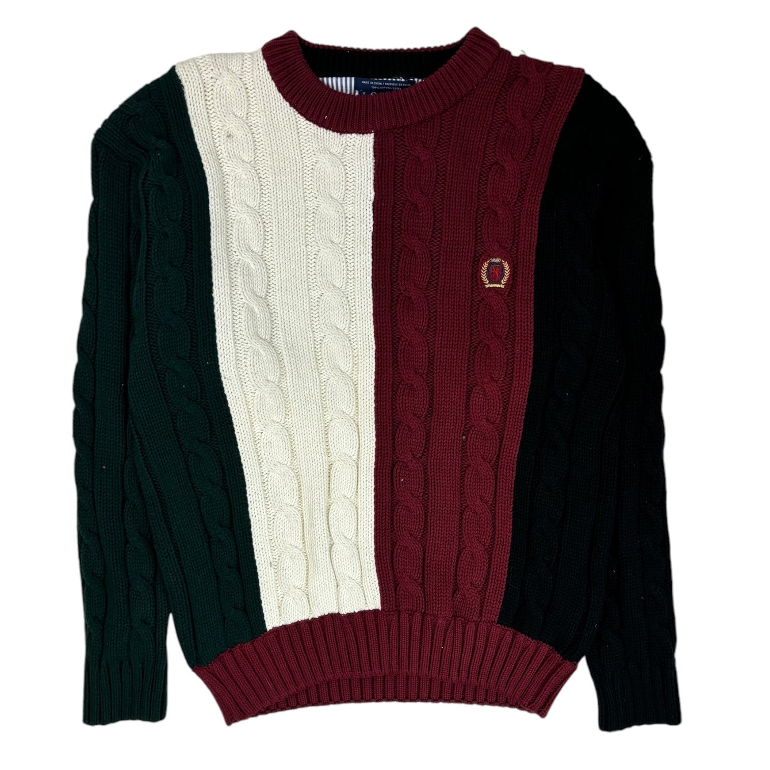 Vintage Tommy Hilfiger Colour-Block Cable Knit Sweater