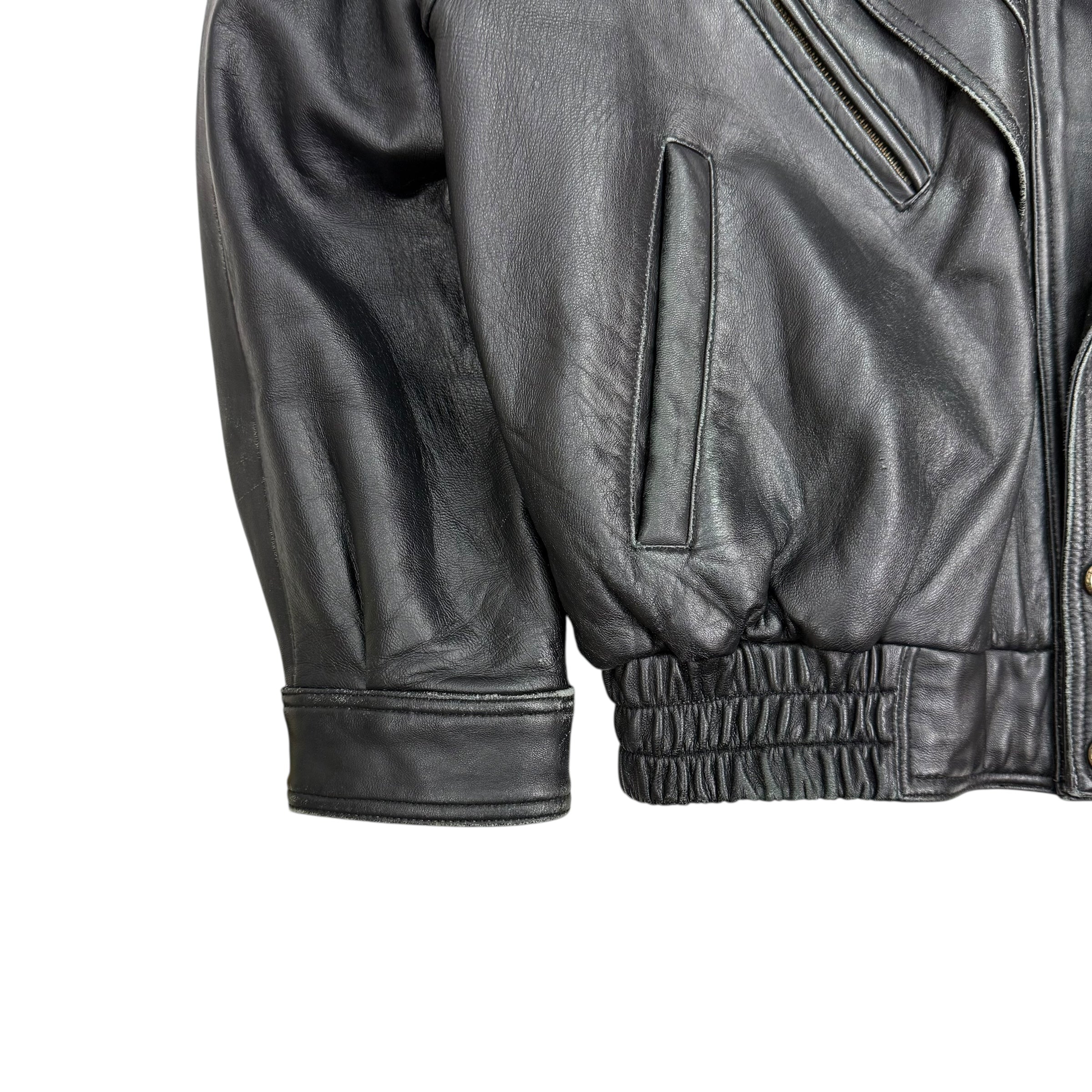 Vintage Double Collar Leather Jacket Black