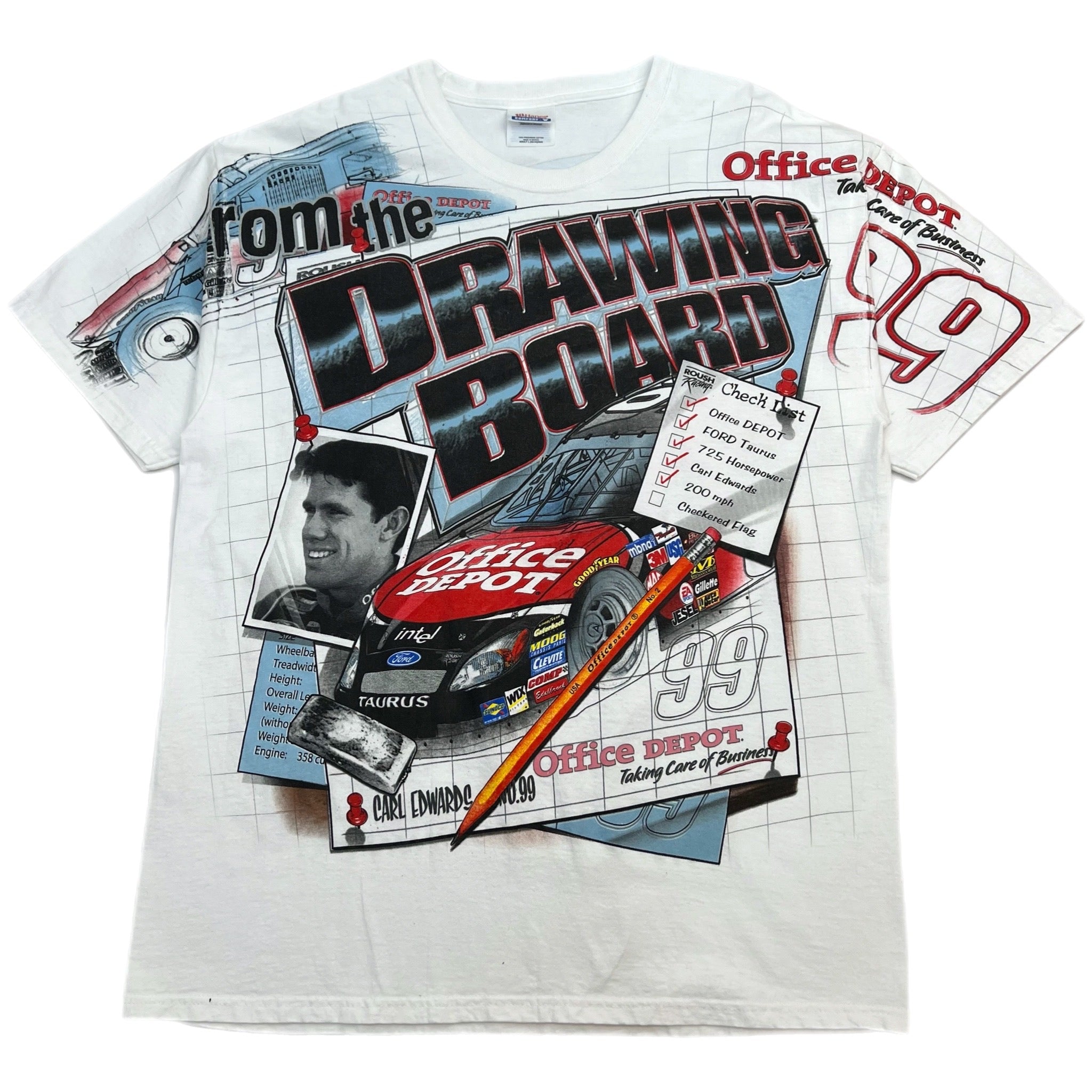 Vintage NASCAR Carl Edwards Drawing Board Tee White