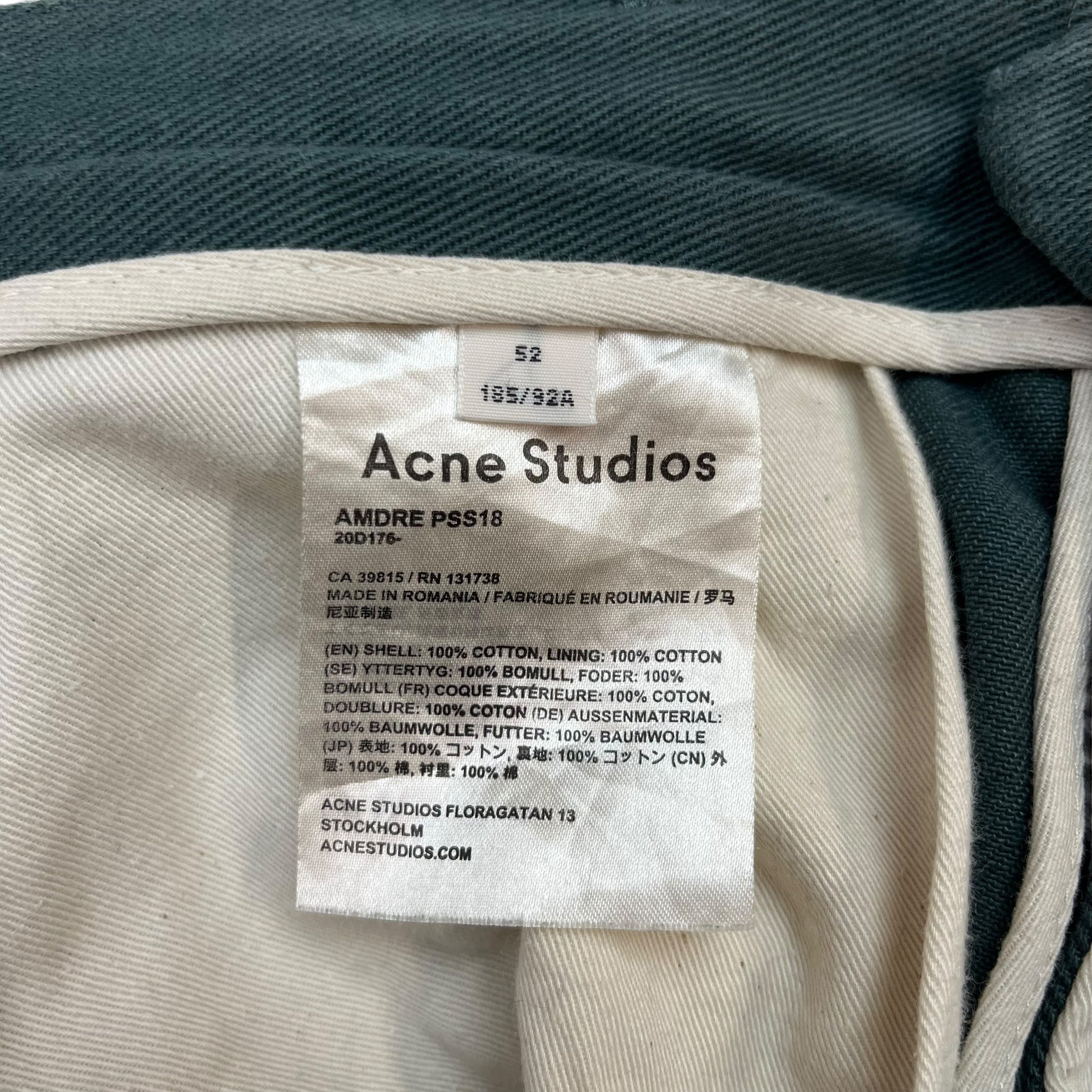 Acne Studios Cotton Twill Trousers Green
