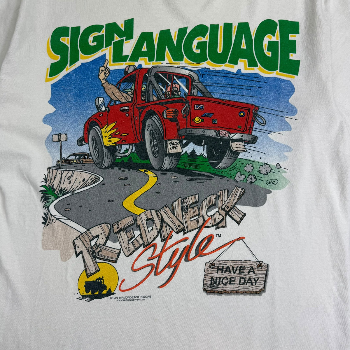 Vintage Sign Language Redneck Style Tee White