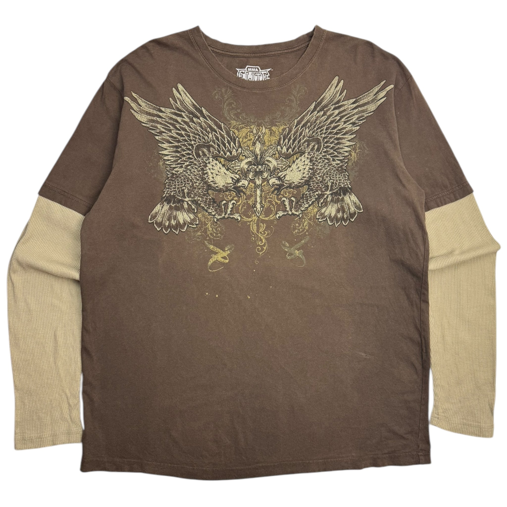 Y2K MMA Elite Waffle Layered Eagle/Cross Long Sleeve T-Shirt