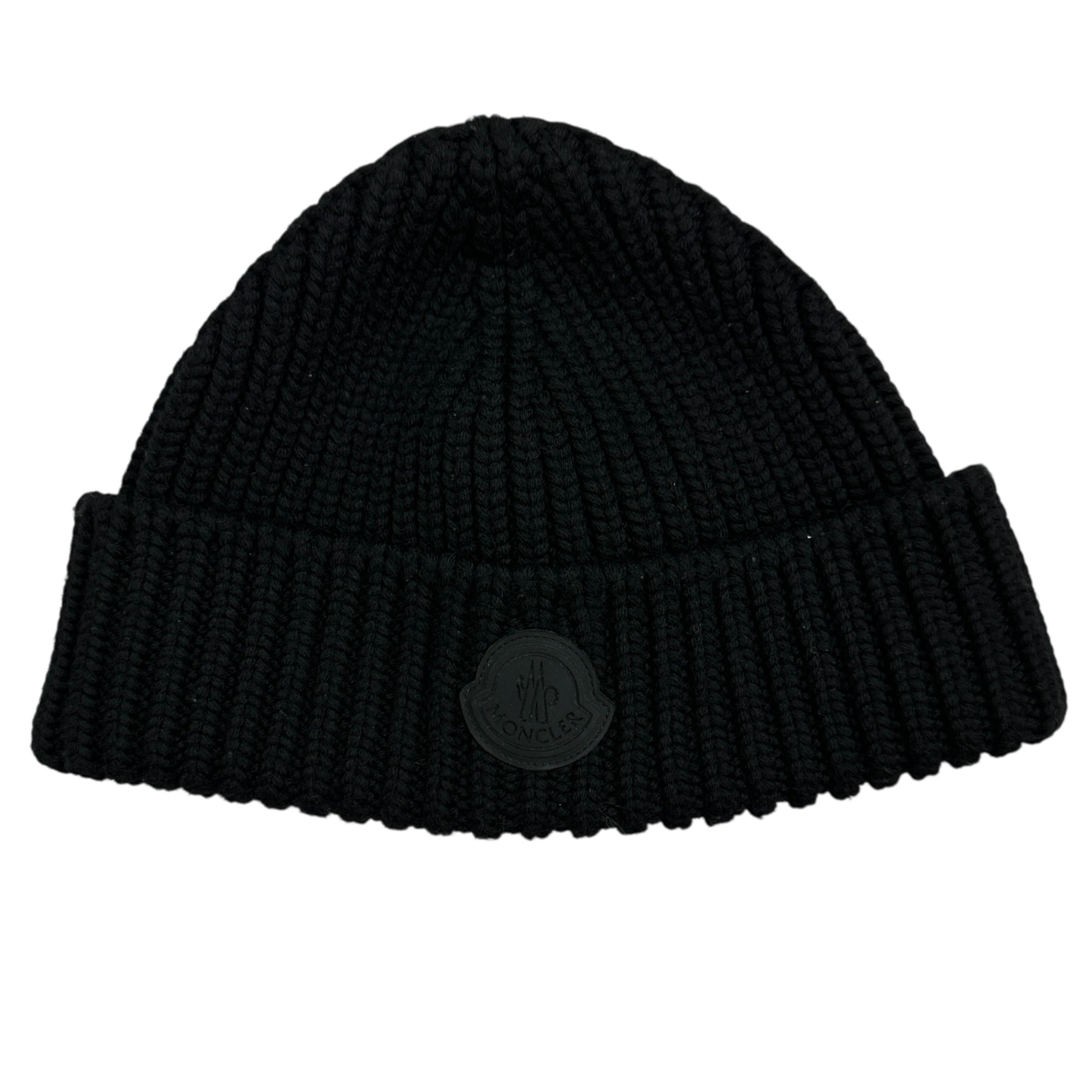 Moncler Ribbed Cotton Beanie Black Logo