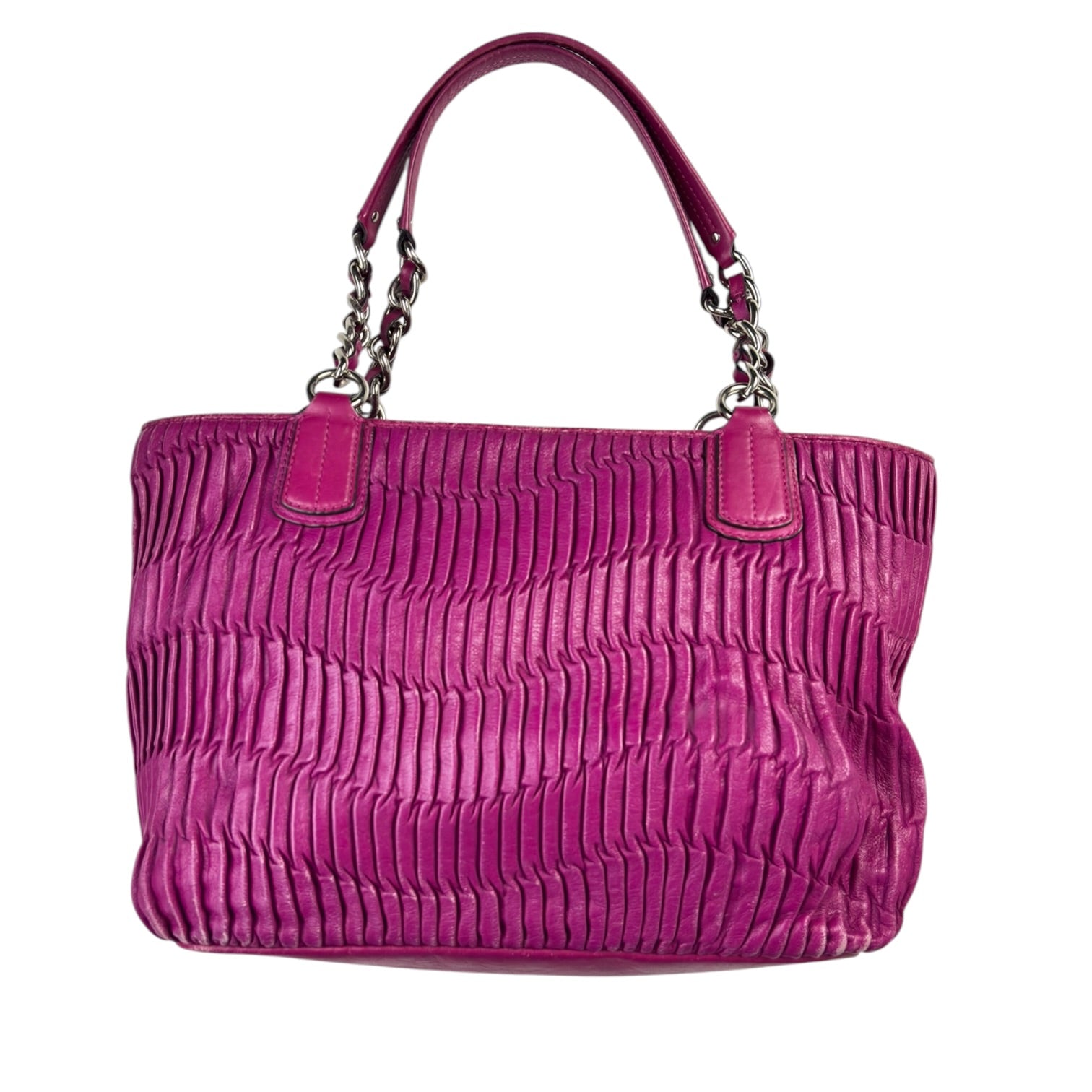 (W) Coach Madison Gathered Tote Bag Magenta