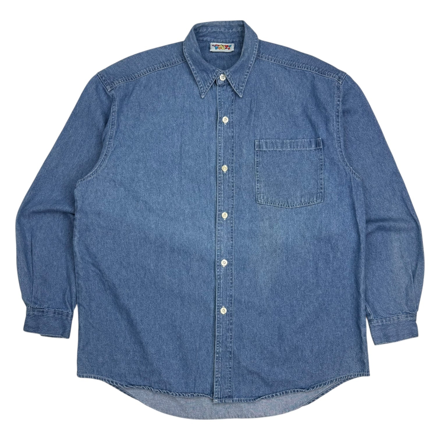 1993 Looney Tunes Denim Button Up Shirt Dark Blue