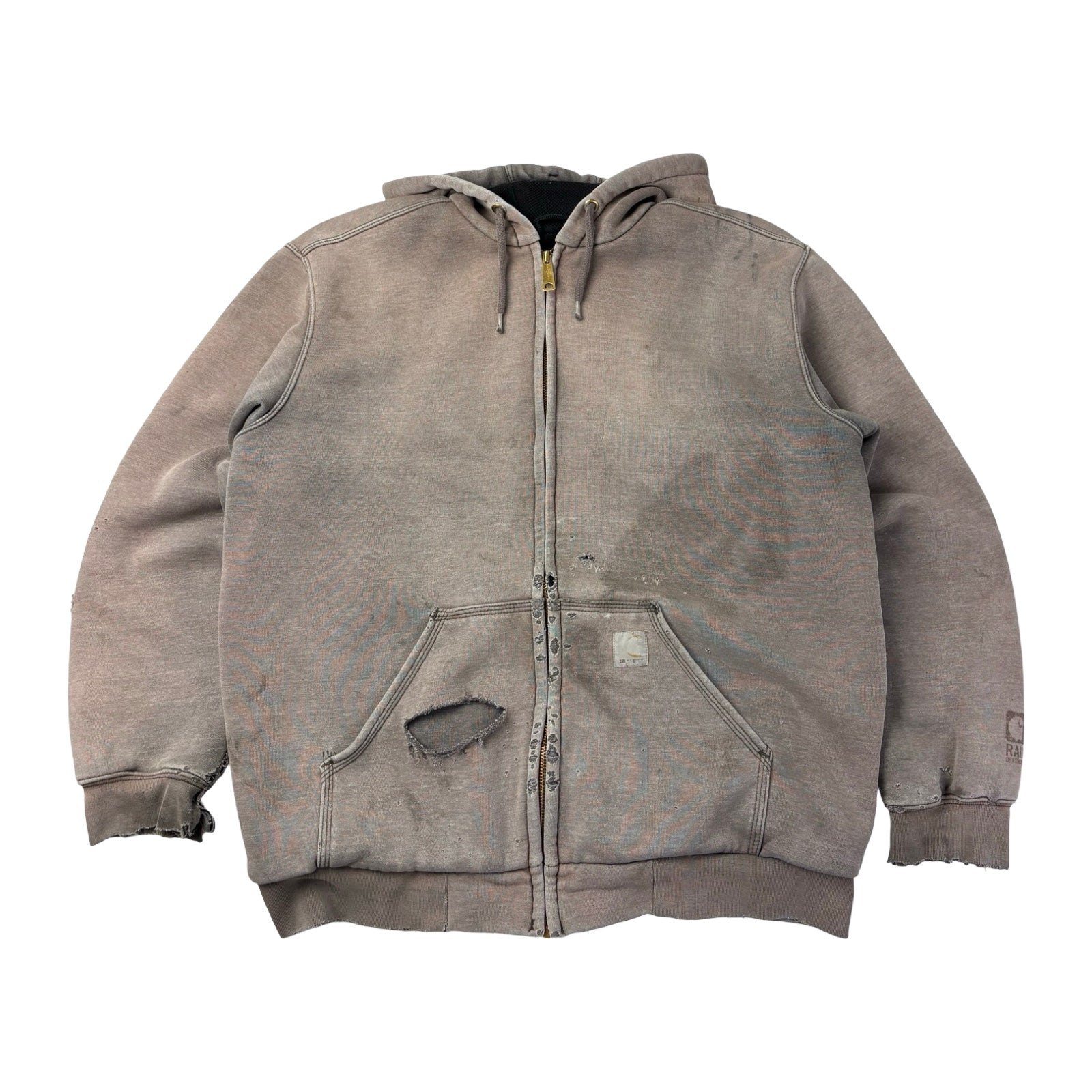 Vintage Carhartt Trashed Full-Zip Thermal Lined Hoodie Faded Taupe