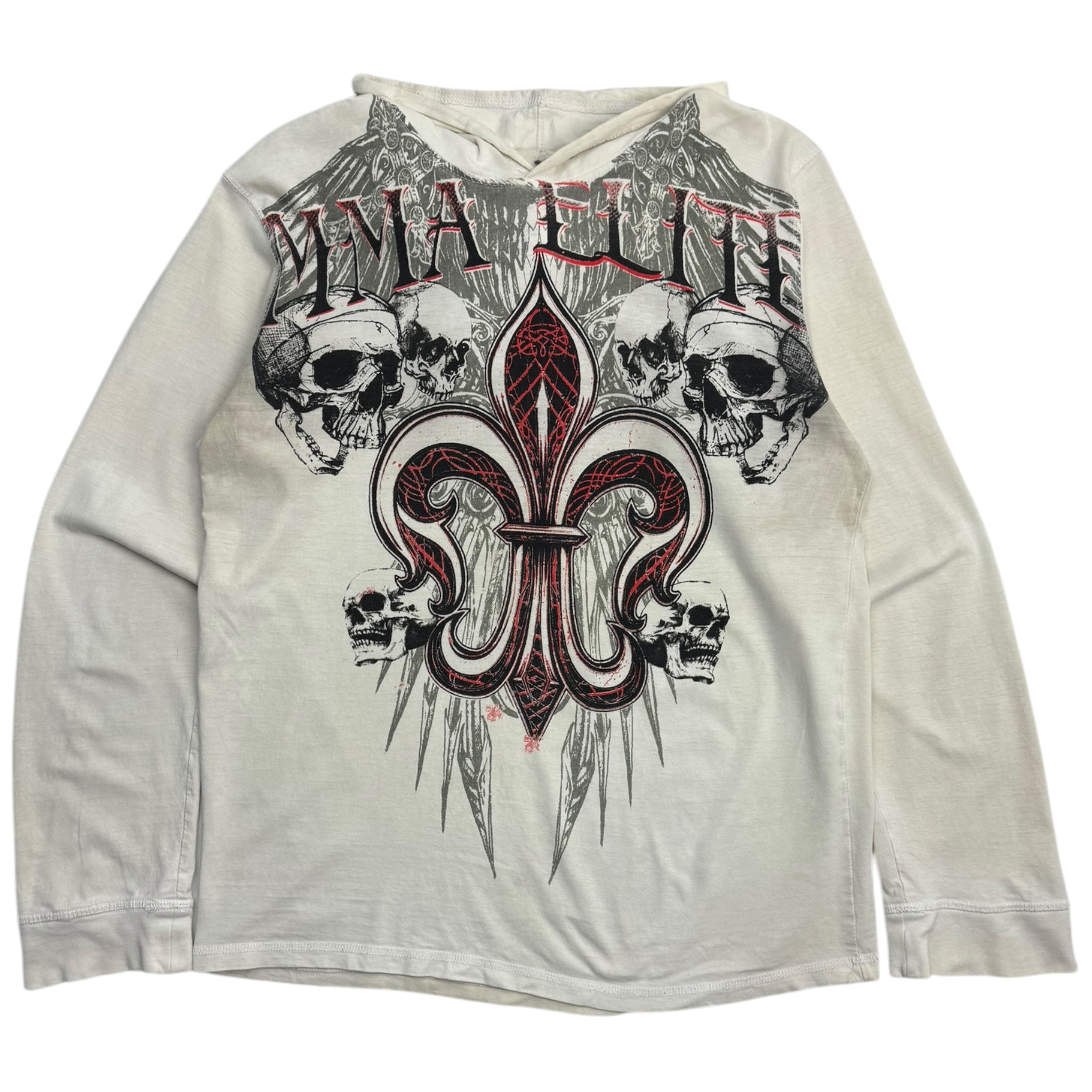 Vintage Y2K MMA Elite Tribal Skull Hooded L/S T-Shirt