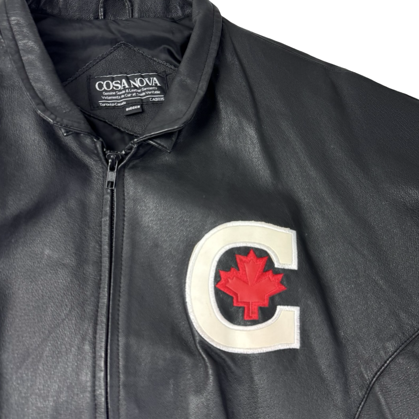 Vintage 90s Canadian Flag Leather/Suede Jacket Black/Red