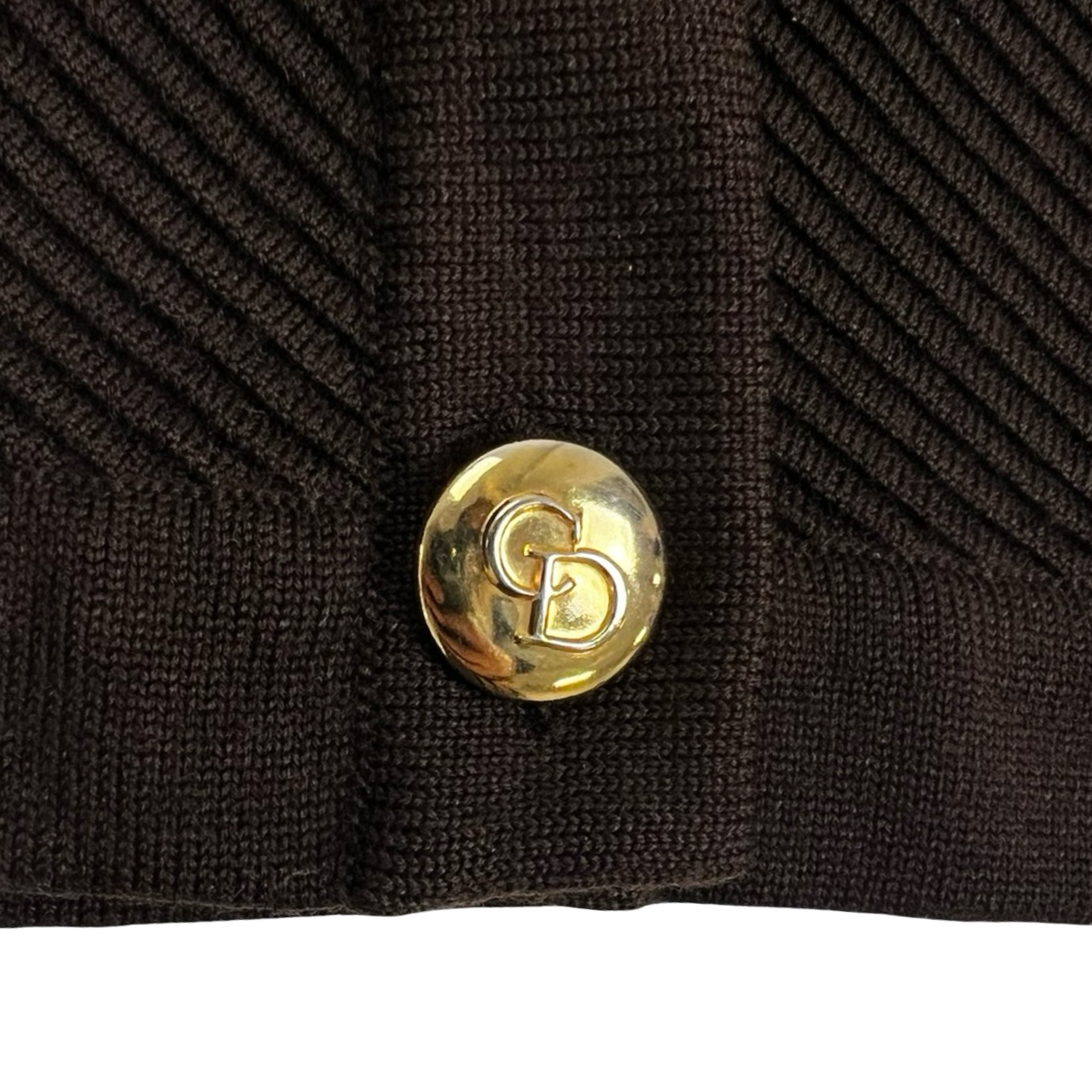 (W) Vintage Christian Dior Collarless Ribbed Knit Jacket