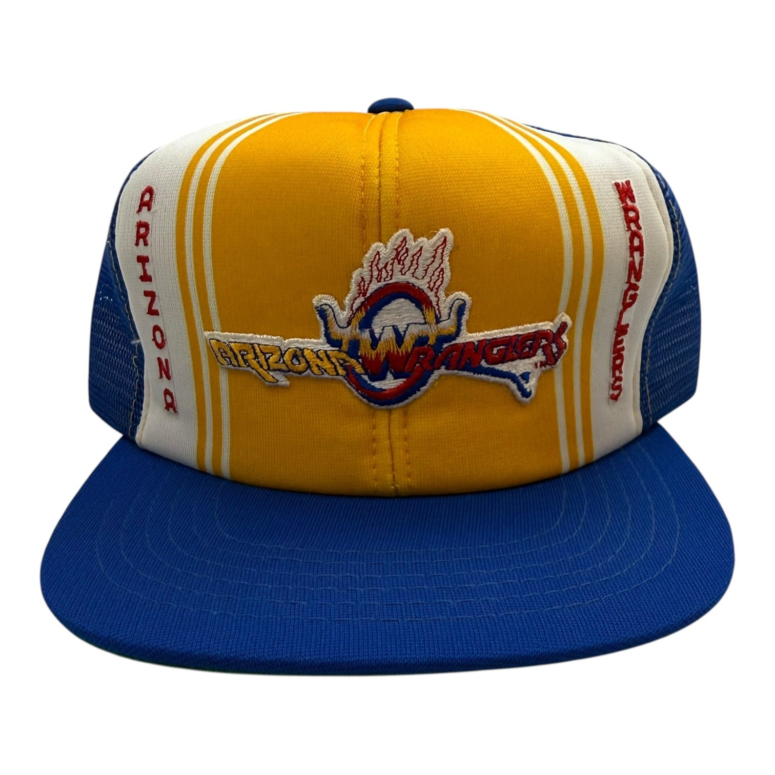 Vintage Ted Fletcher Arizona Wranglers Mesh Trucker Hat Yellow/Blue