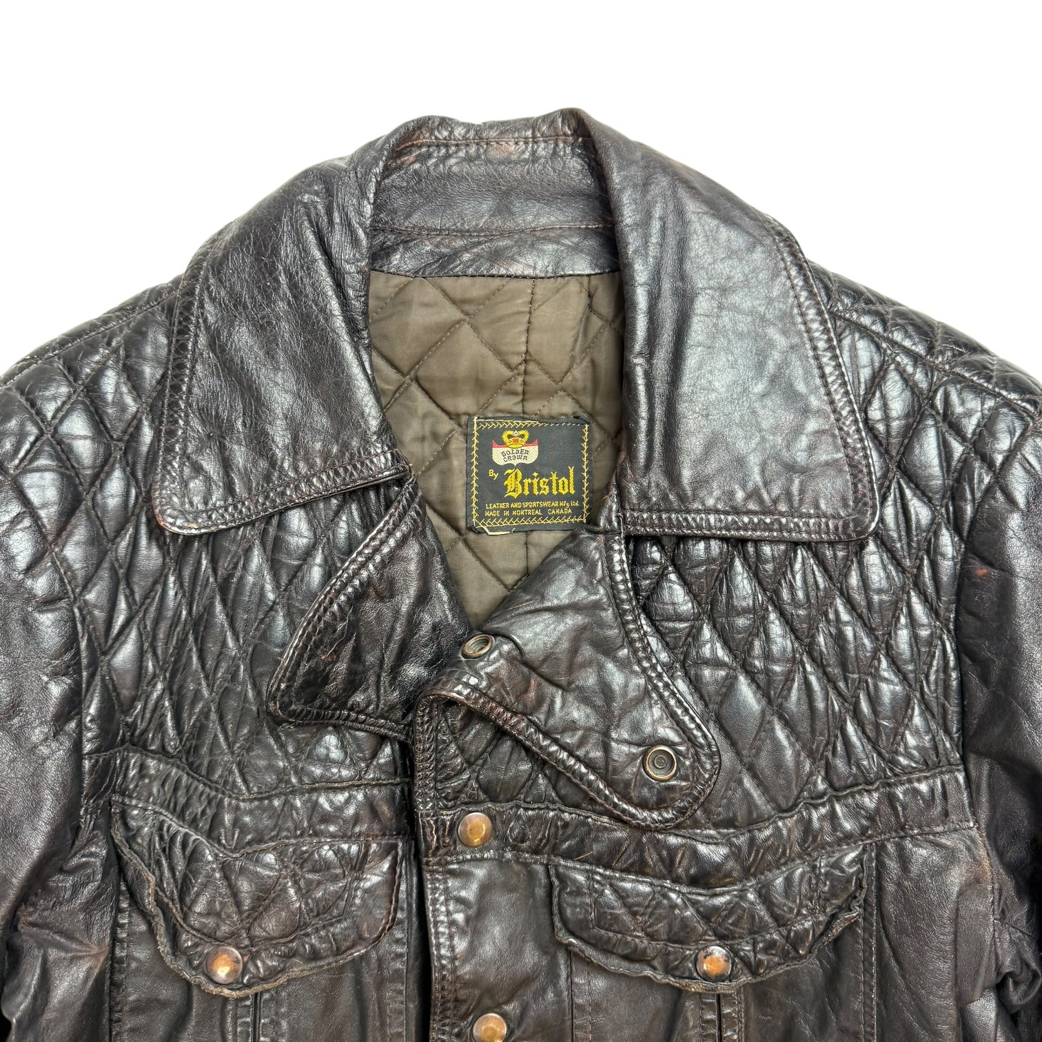 Vintage Bristol Diamond Stitch Leather Jacket Faded Black