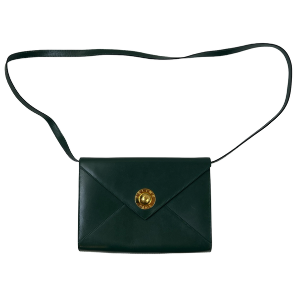 Vintage Celine Leather Envelope Shoulder Bag Green